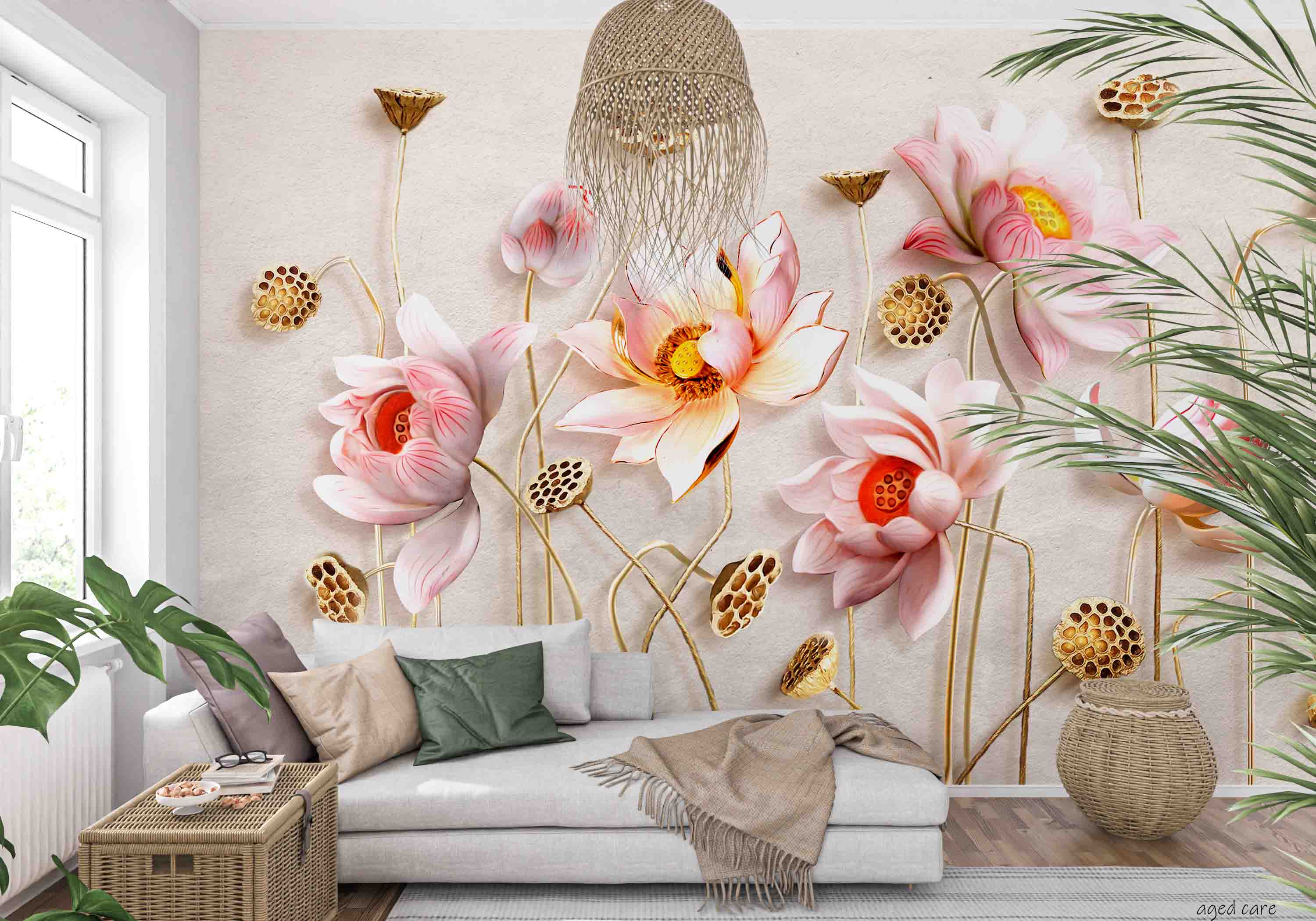 3D Aged Care Retirement Home Gerocomium Rest Home Lotus Floral Wall Mural Wallpaper 31