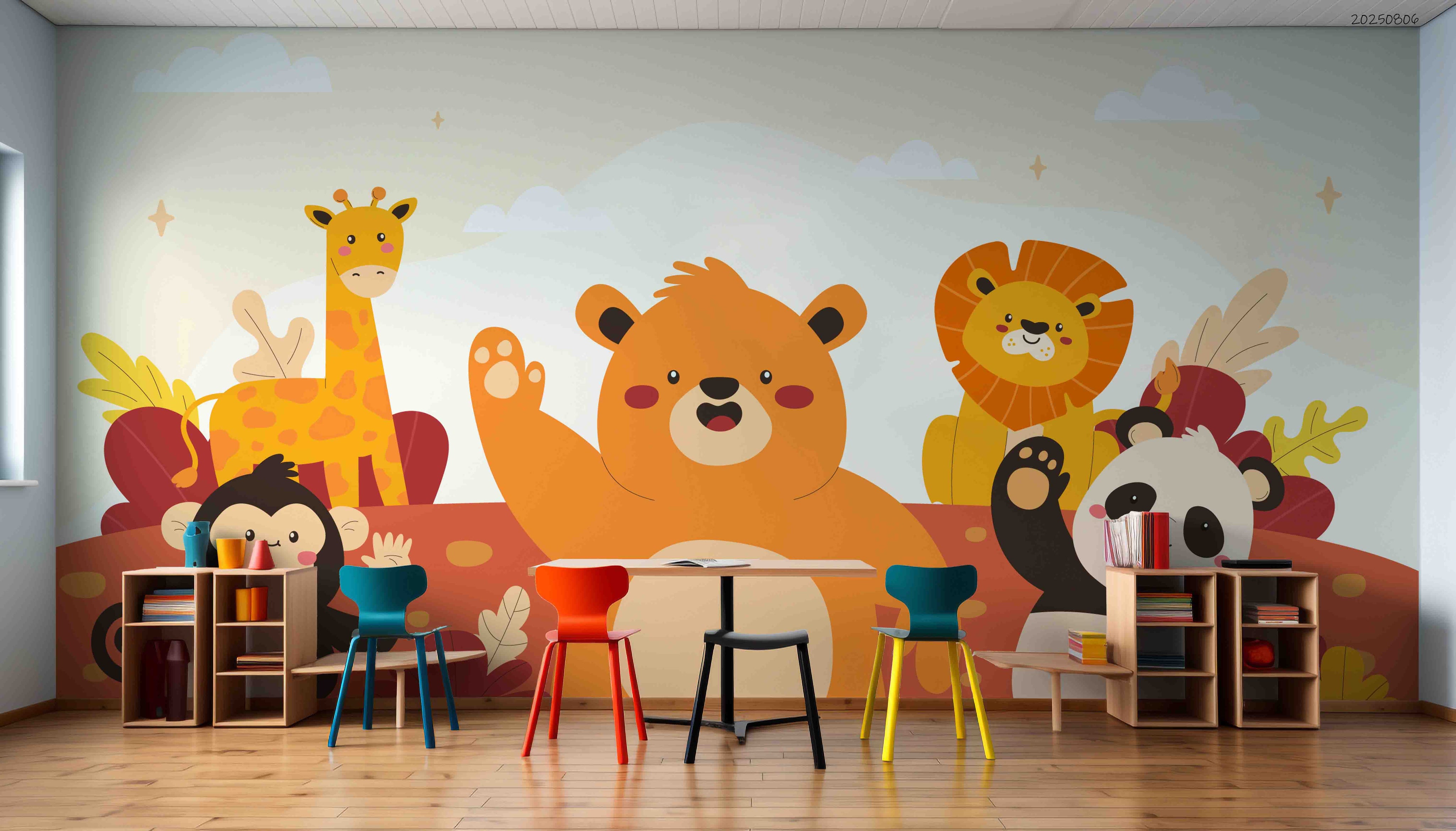 3D Childcare Nursery School Cartoon Animals Kids Wall Mural Wallpaper JN 18