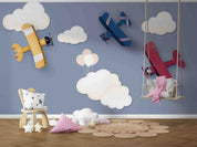 3D Paper Airplane Clouds paper airplane cloud mural wall mural wallpaper for nursery