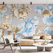 3D Watercolor Blue Brown Floral Wallpaper Wall Mural Wall Decor Wall Art Wall Sticker Remoable Wallpaper LQH 13