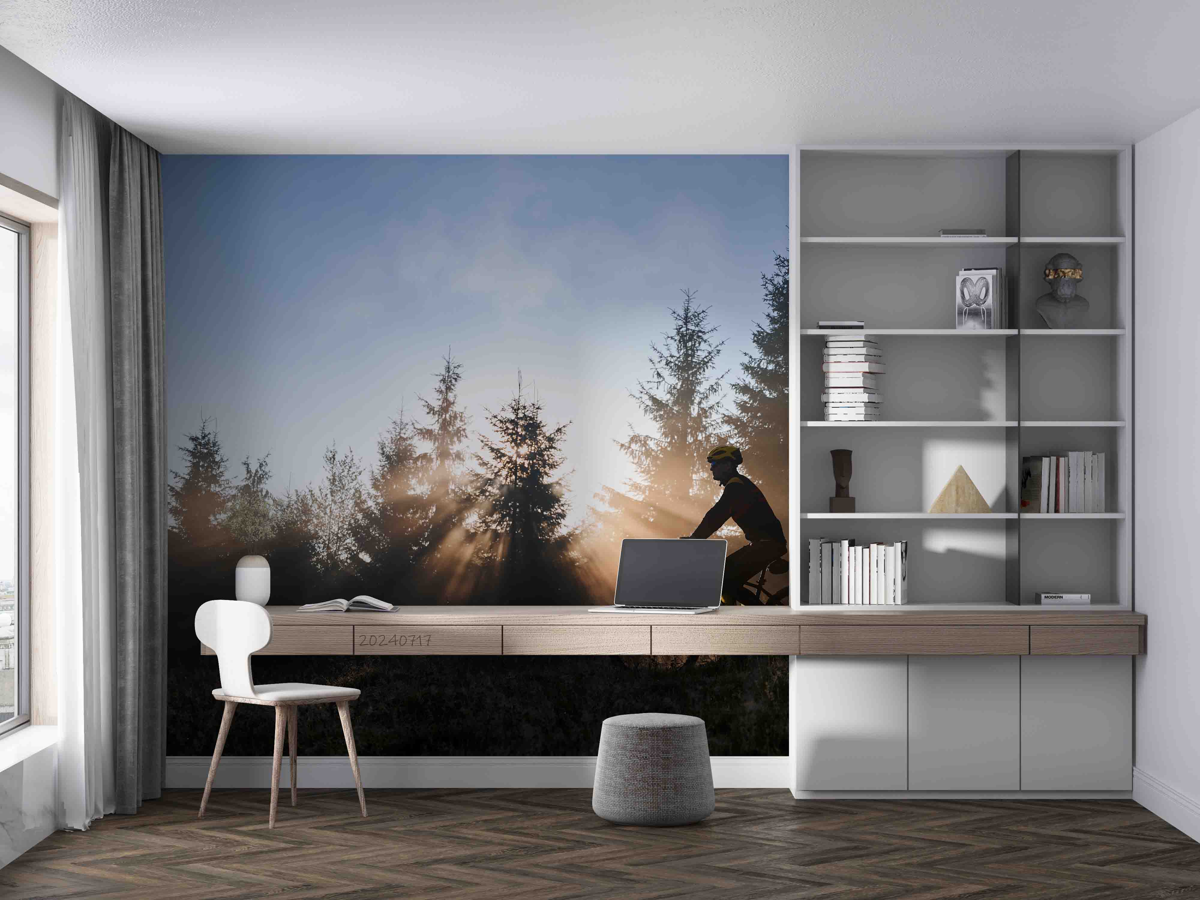 3D Tree Cycling Sunlight Person Wall Mural Wallpaper YXL 152