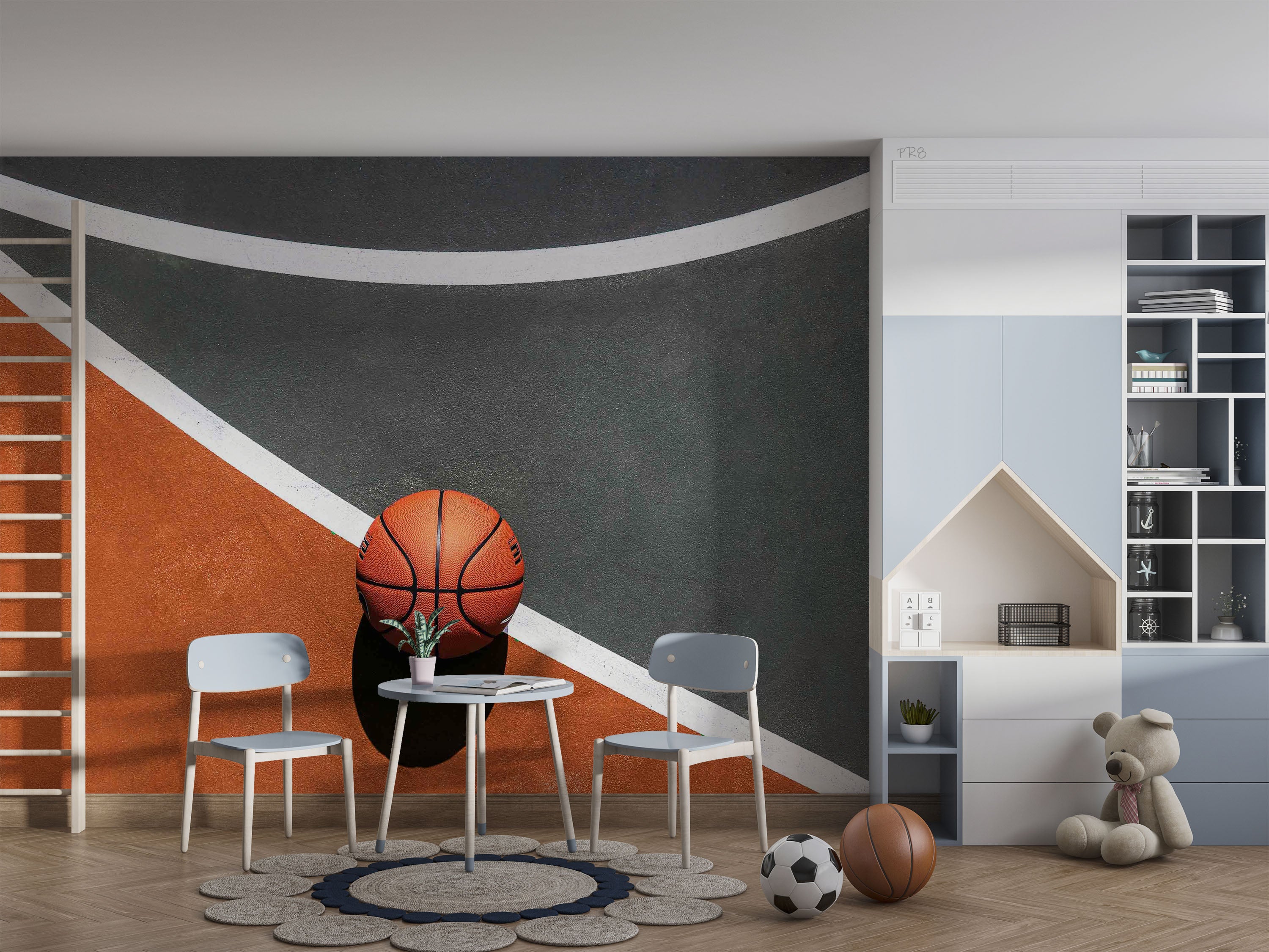 Basketball Court Sideline Wallpaper basketball wall mural for bedroom, gym or sports room