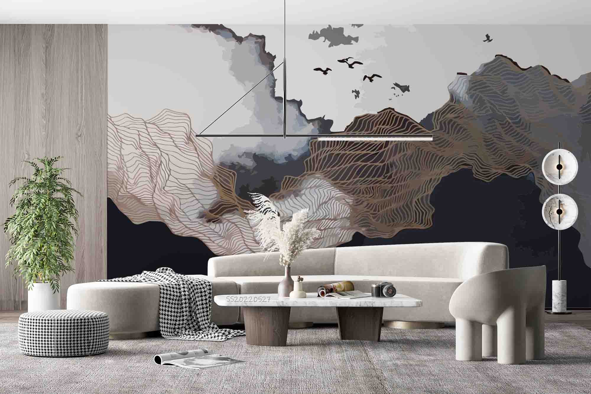 3D Abstract Illustration Brown Waves Black White Gray Wall Mural Wallpaper GD 4153- Jess Art Decoration