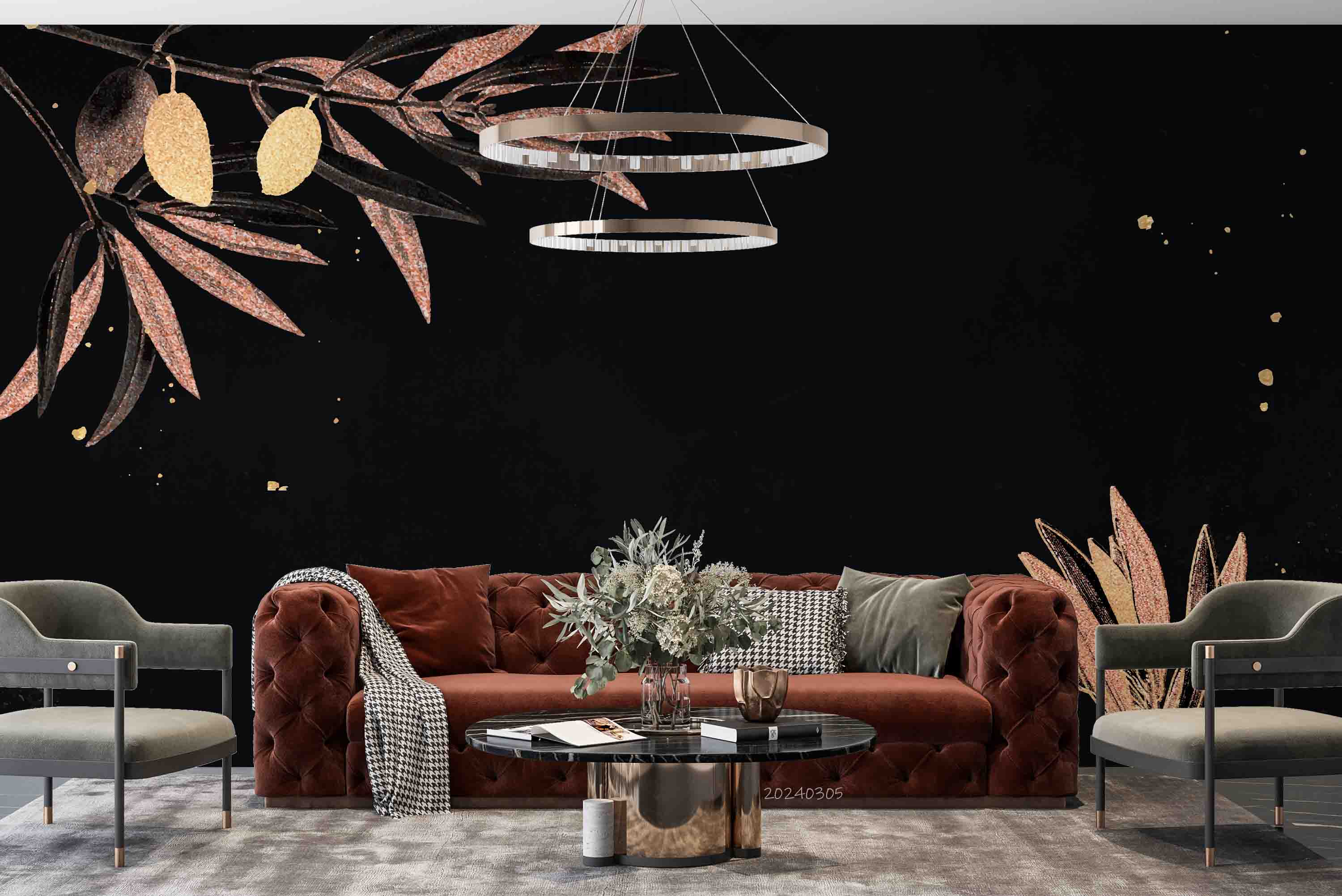 3D Leaves Texture Dark Background Wallpaper Wall Mural Wall Decor Wall Art Wall Sticker Remoable Wallpaper