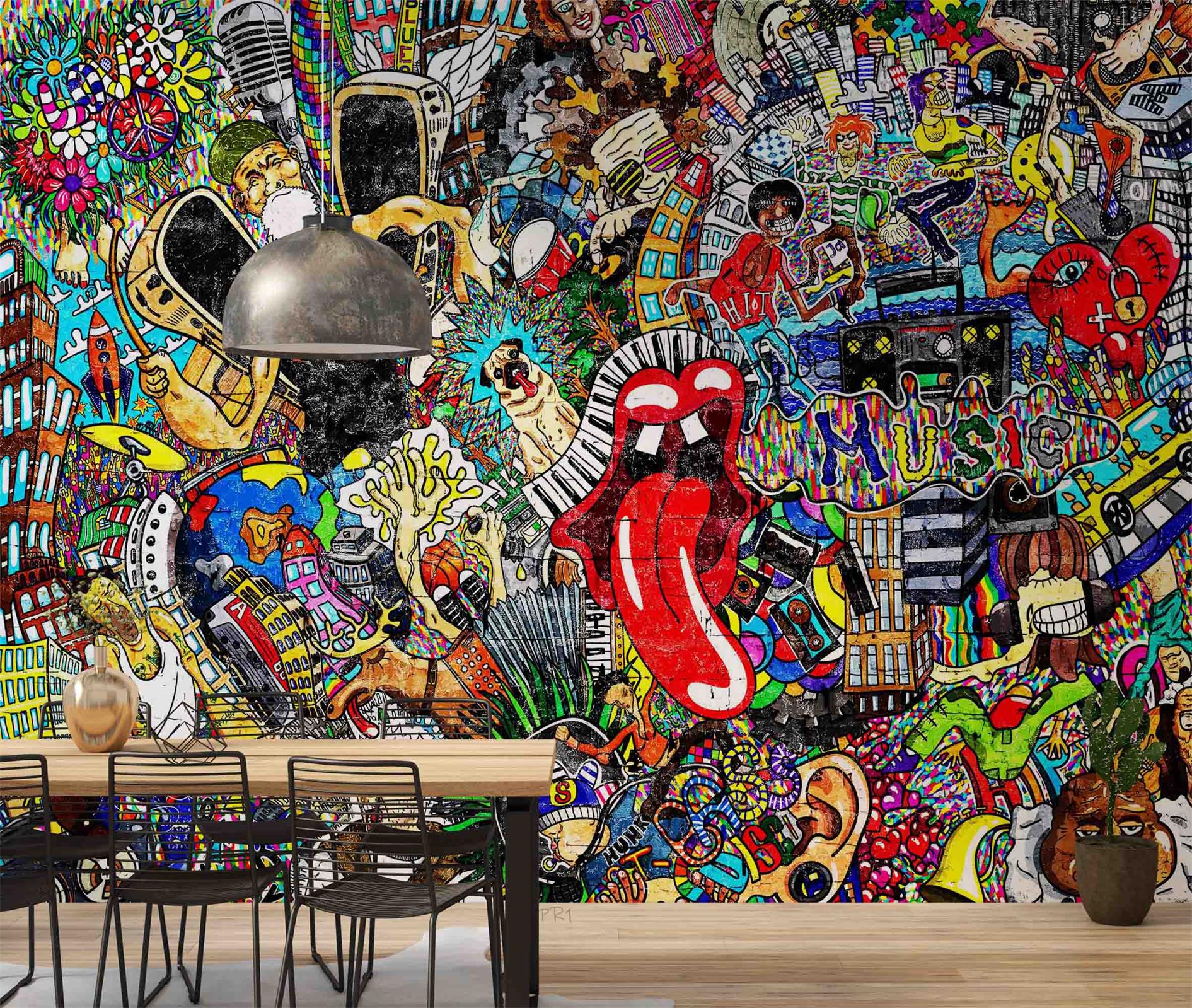3D Abstract Artistic Graffiti Building People Wall Mural Wallpaper GD 3686- Jess Art Decoration