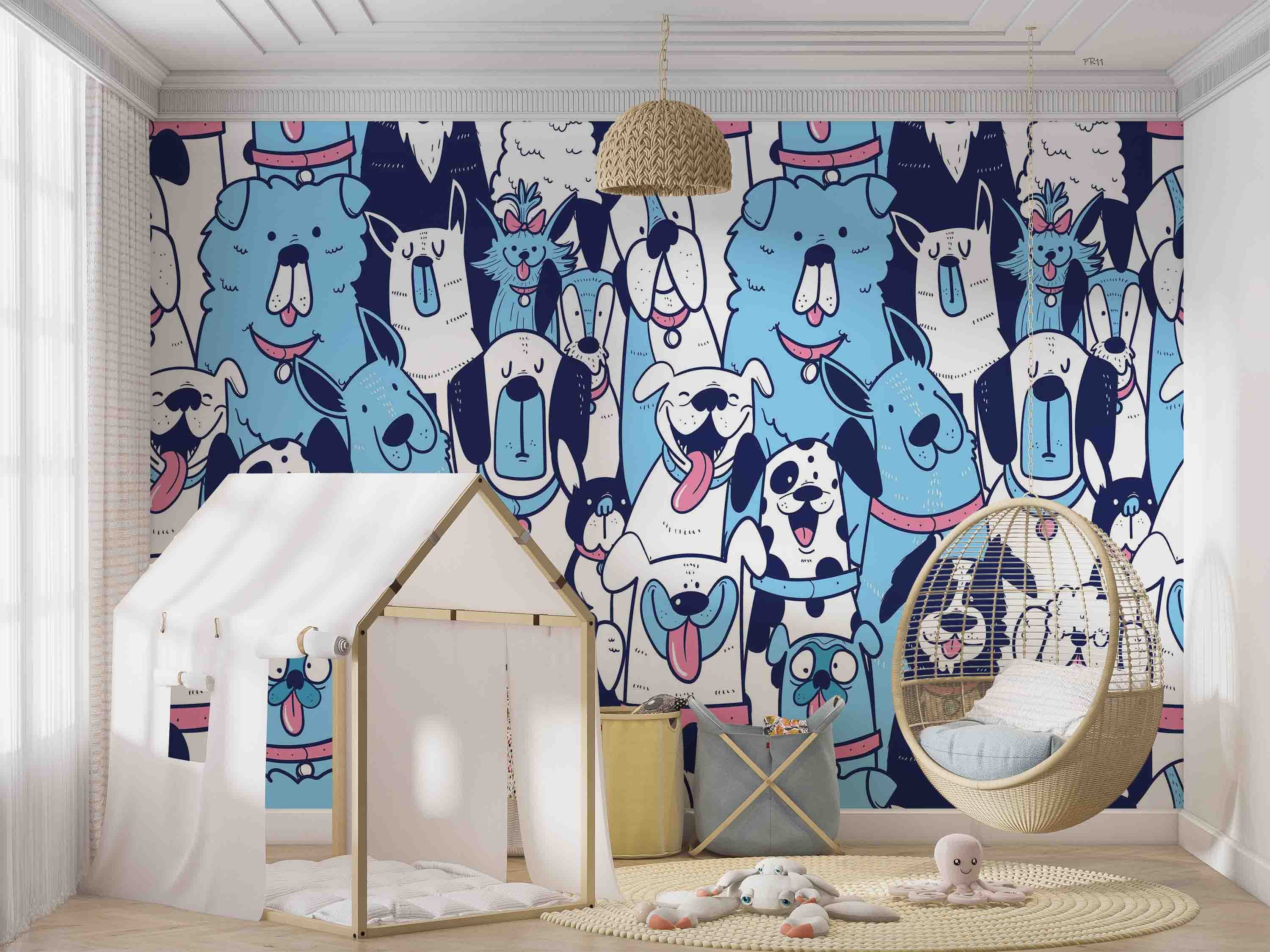3D Dog Pattern cute dog pattern background wall mural wallpaper for kids room - view 4