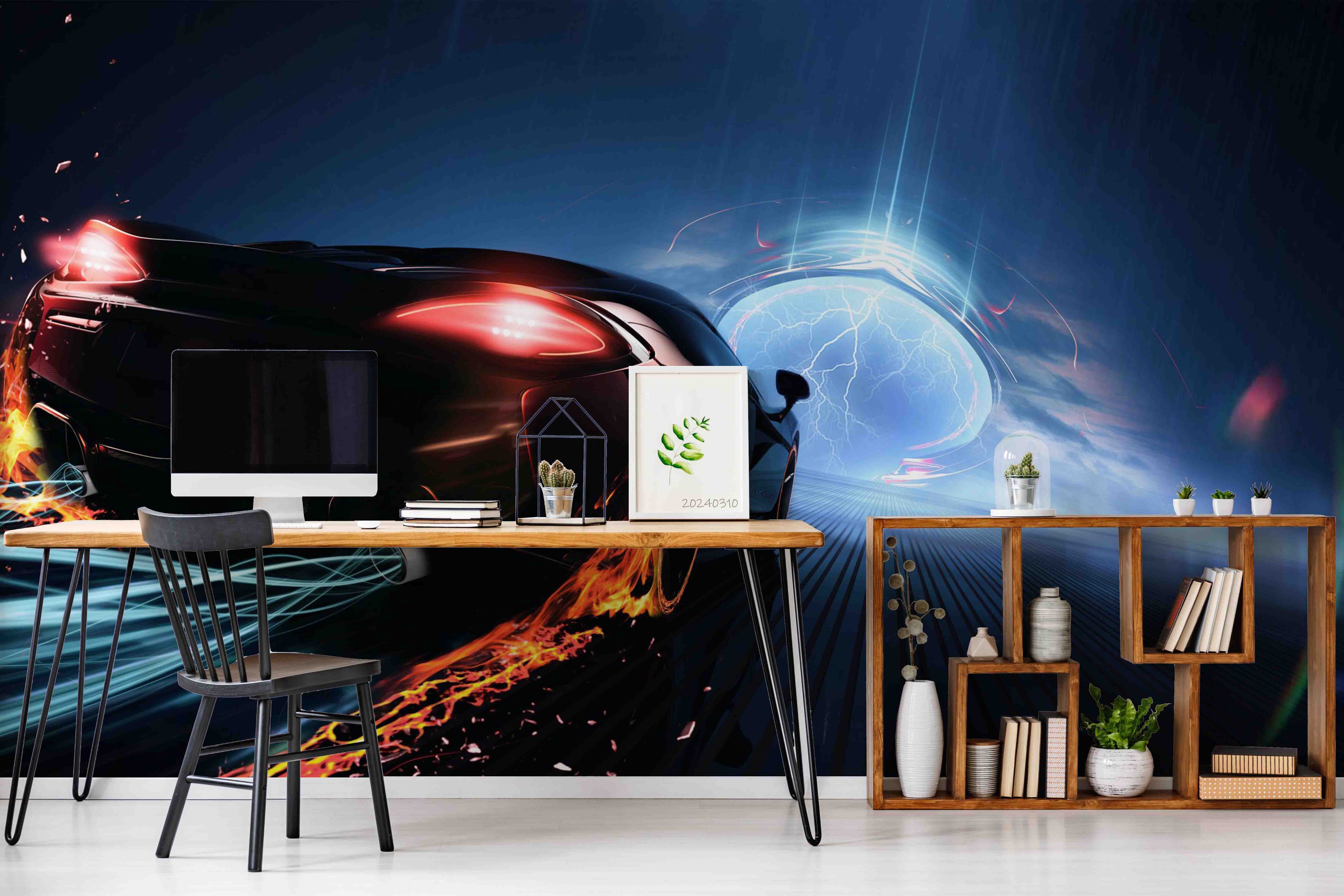 3D Sci-fi Black Sports Car Pattern Wallpaper Wall Mural Wall Decor Wall Art Wall Sticker Remoable Wallpaper
