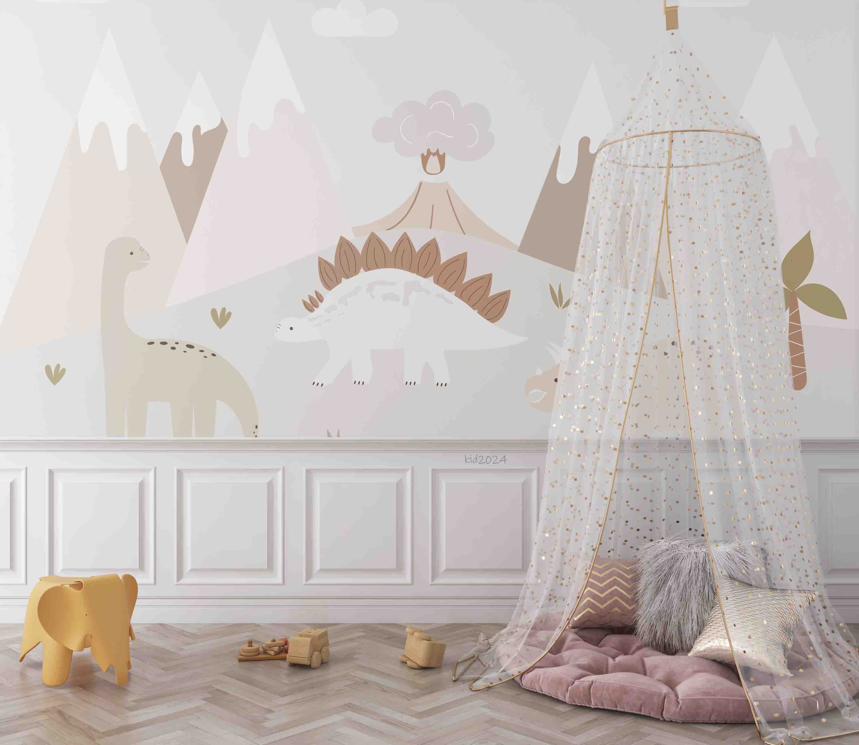3D Mountain Dinosaur Cloud Volcano Wall Mural Wallpaper YXL 336