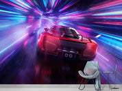 3D Neon Red Sports Car Wallpaper Wall Mural Wall Decor Wall Art Wall Sticker Remoable Wallpaper