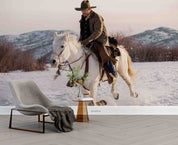 3D Cowboy Horse Snow Mountain Wall Mural Wallpaper GD 5319- Jess Art Decoration