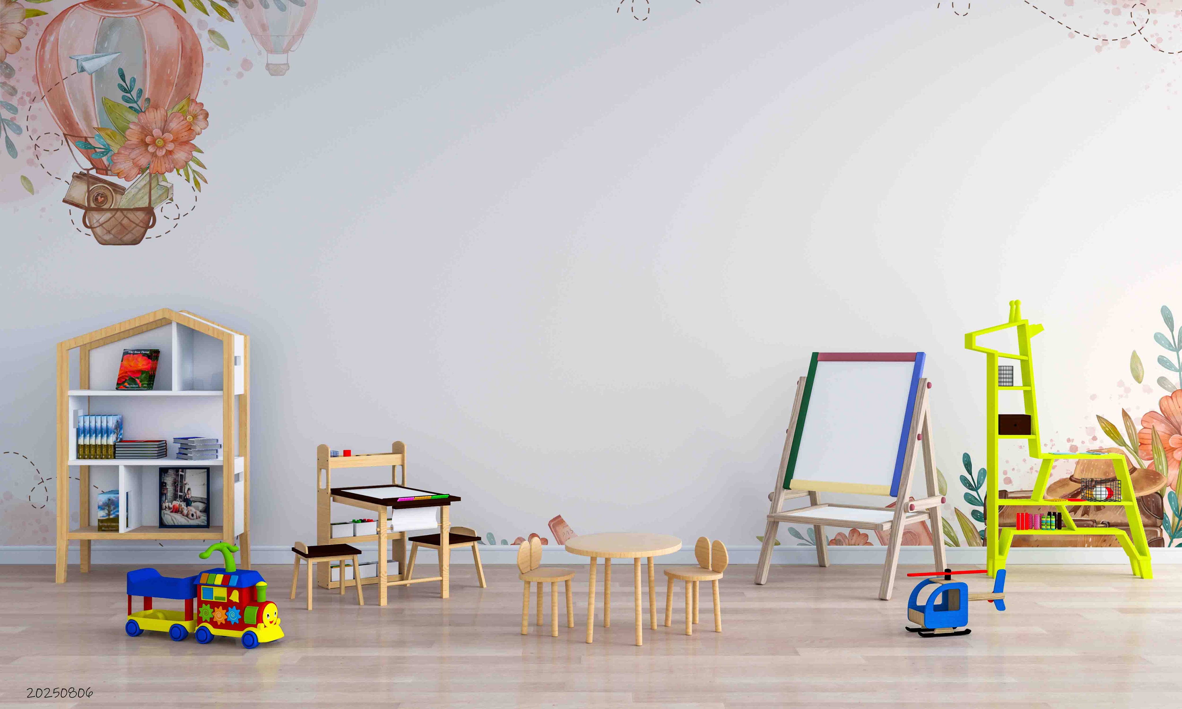 3D Childcare Nursery School Cartoon Hot Air Balloon Travel Wall Mural Wallpaper JN