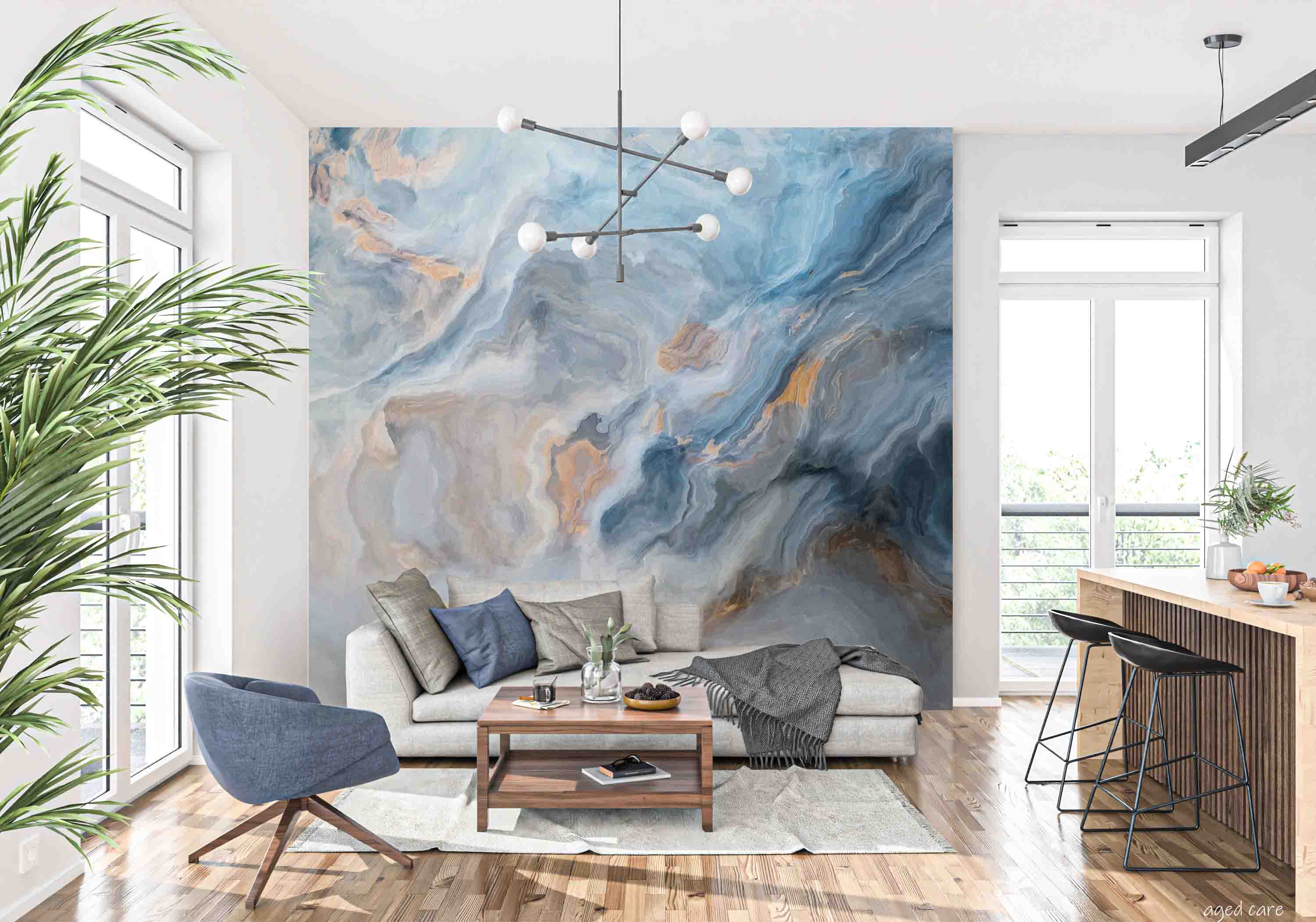 3D Aged Care Retirement Home Gerocomium Rest Home Marble Blue Wall Mural Wallpaper 35