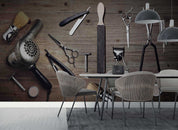 3D Barber Tools Wooden Board Texture Background Wall Mural Wallpaper GD 4702- Jess Art Decoration