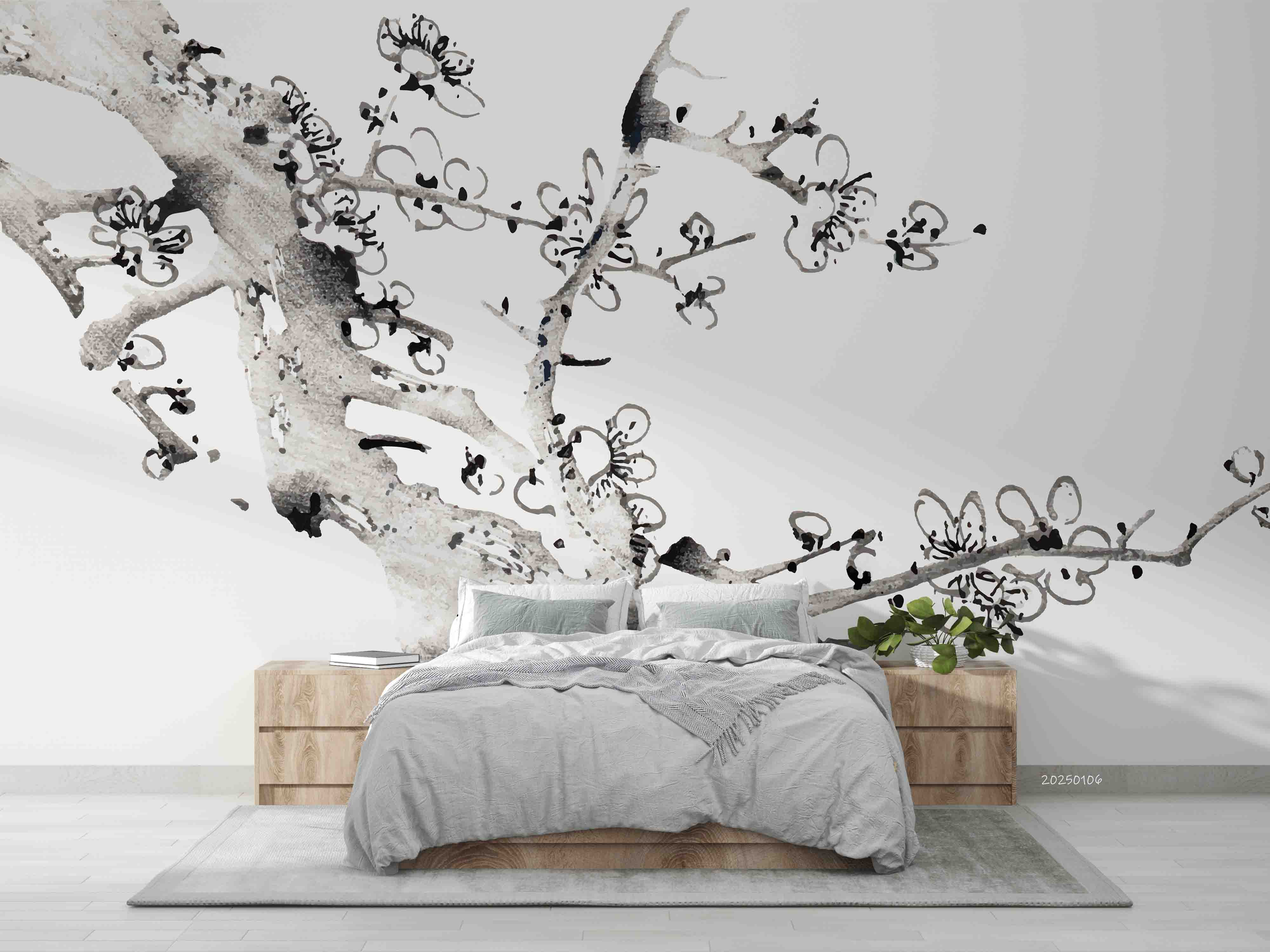 3D Ink Plum Blossom Branch Wallpaper Wall Mural Wall Decor Wall Art Wall Sticker Remoable Wallpaper LQH 40