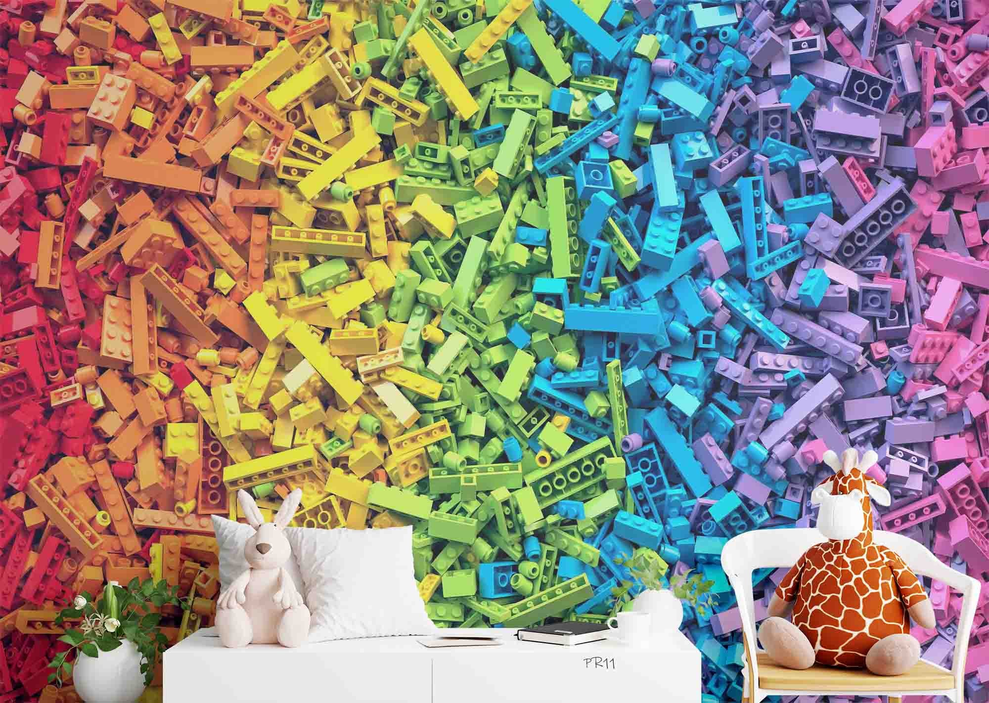 Rainbow Toy Bricks Background Urban Wallpaper urban graffiti wall mural for teen room, studio or feature wall