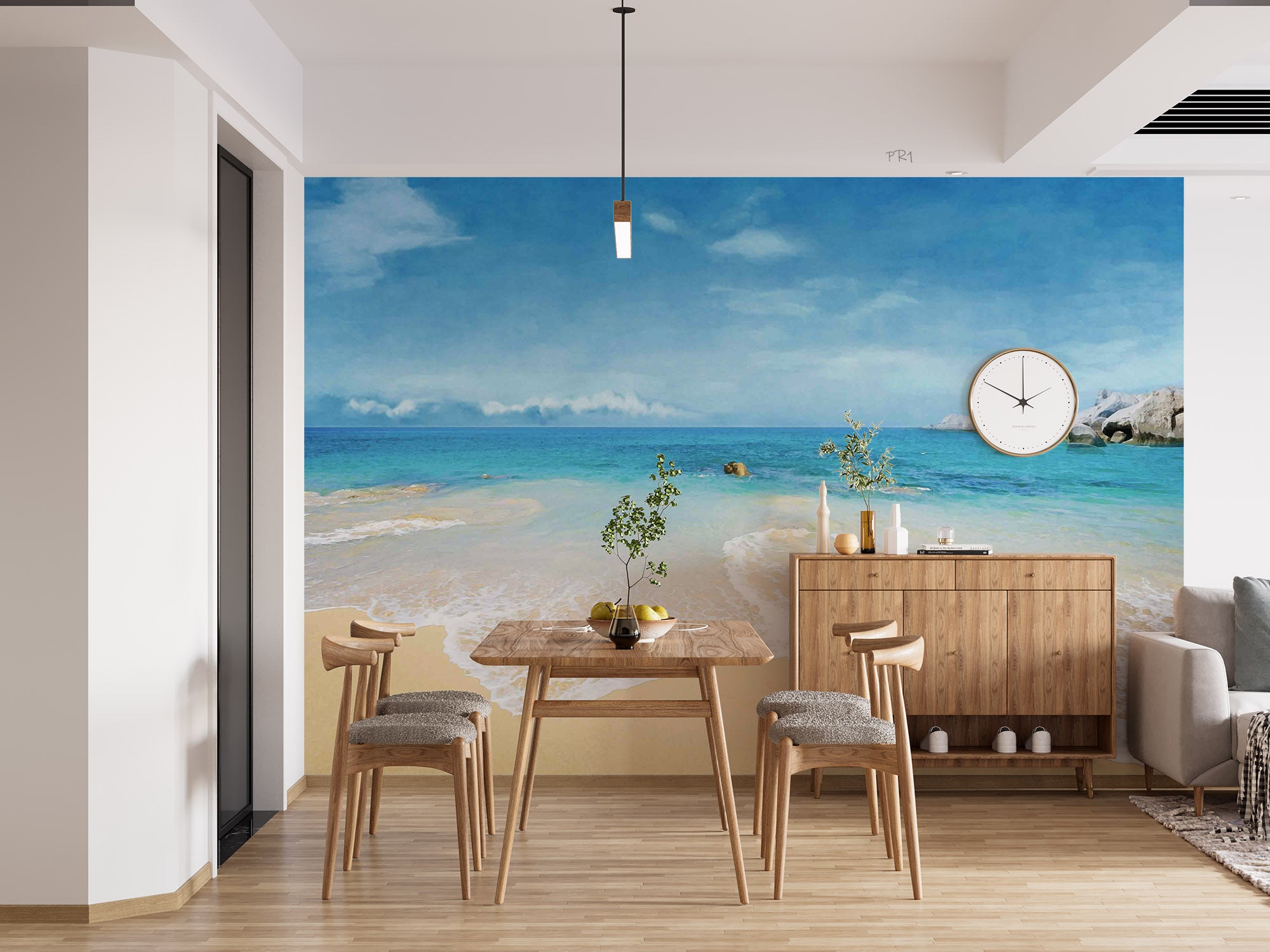 3D Sandbeach Sea Mountain Bluesky Cloud Wall Mural Wallpaper YXL 2678