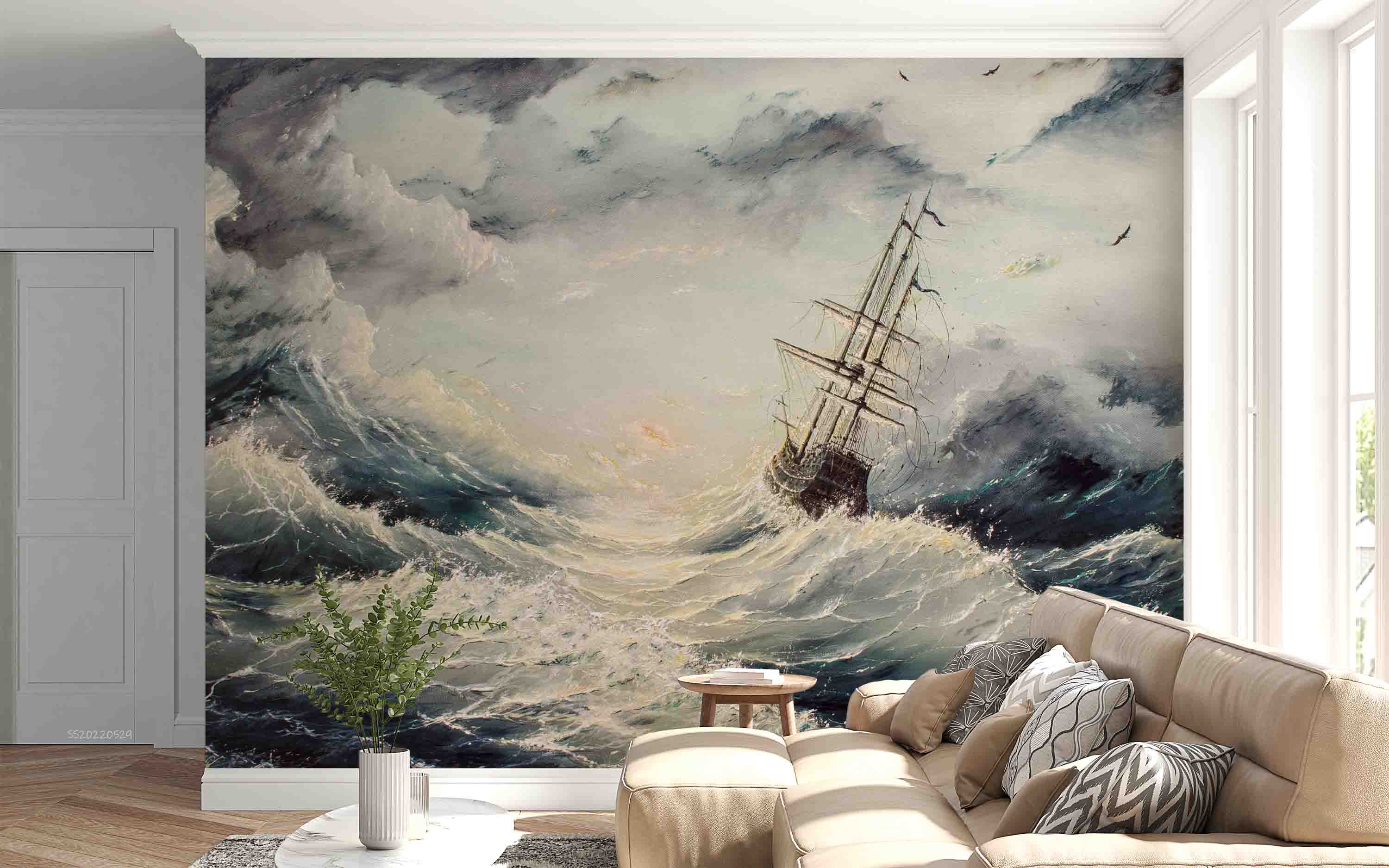 3D Oil Painting Huge Waves Sailboat Wall Mural Wallpaper GD 4312- Jess Art Decoration