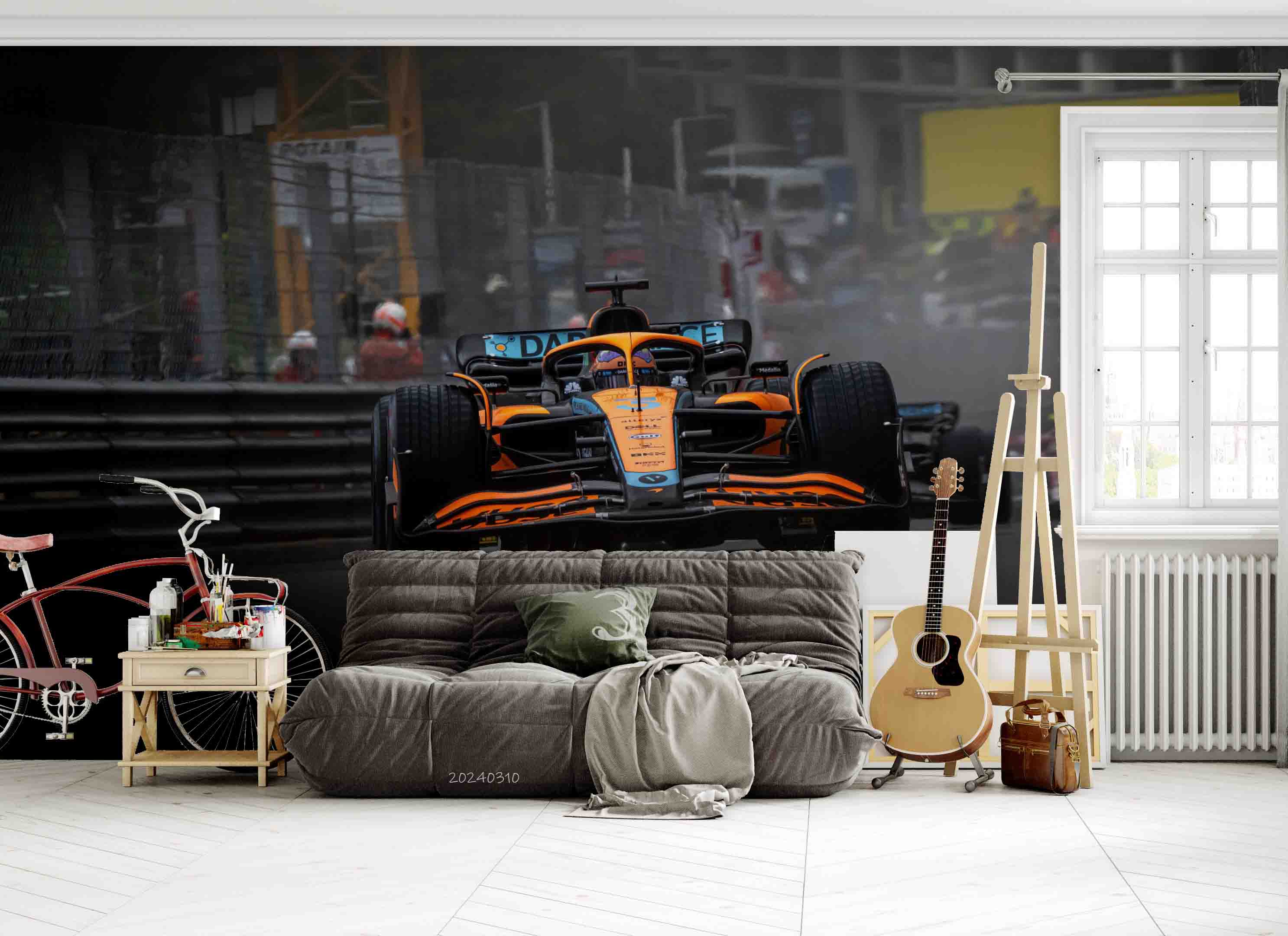 3D Orange F1 Formula Racing Wallpaper Wall Mural Wall Decor Wall Art Wall Sticker Remoable Wallpaper