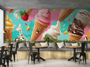 3D Ice Cream Strawberry Blue Wall Mural Wallpaper YXL 2336
