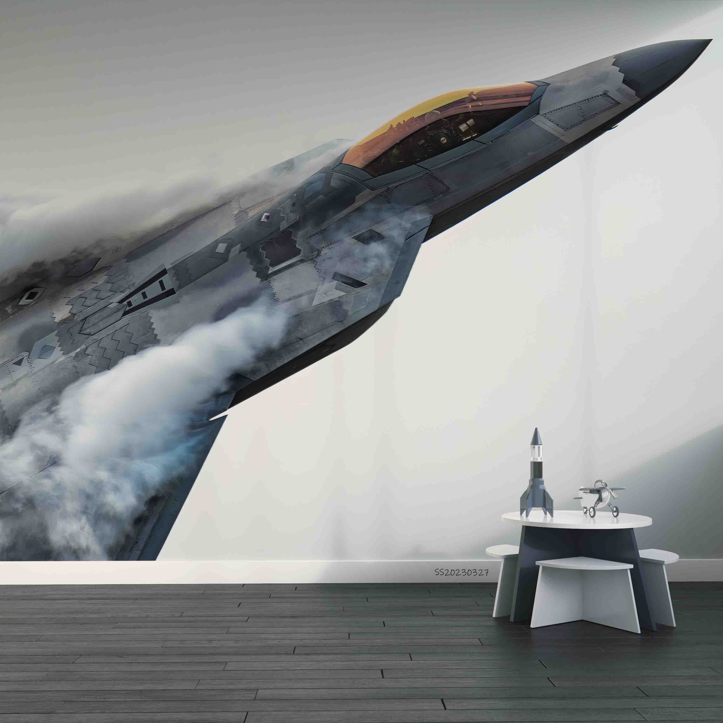 3D F-22 Raptor Aircraft Wall Mural Wallpaper GD 5382- Jess Art Decoration
