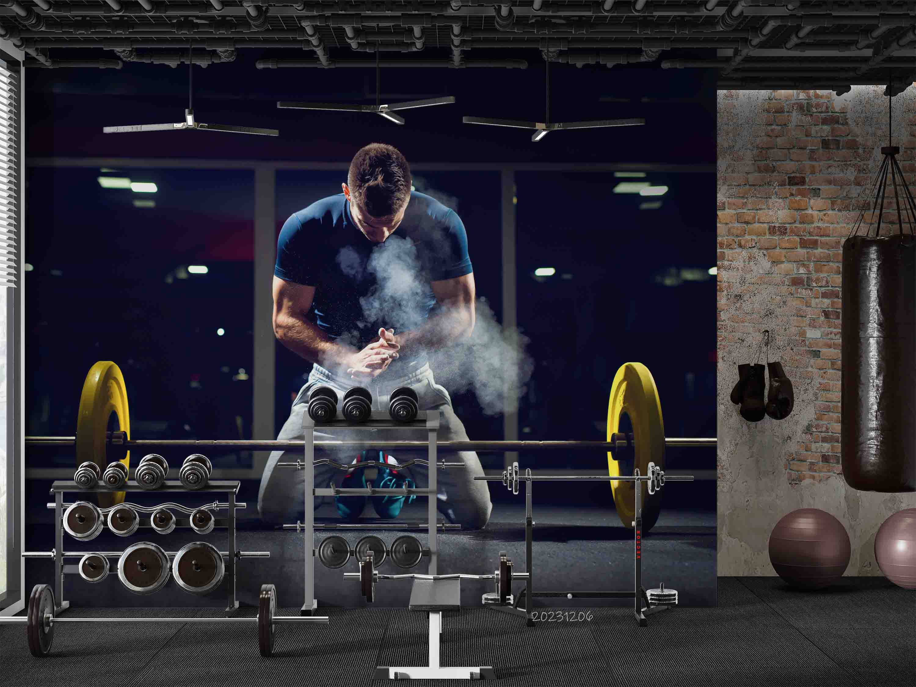 3D Gym Poster Man Weightlifting Wall Mural Wallpaper YXL 73