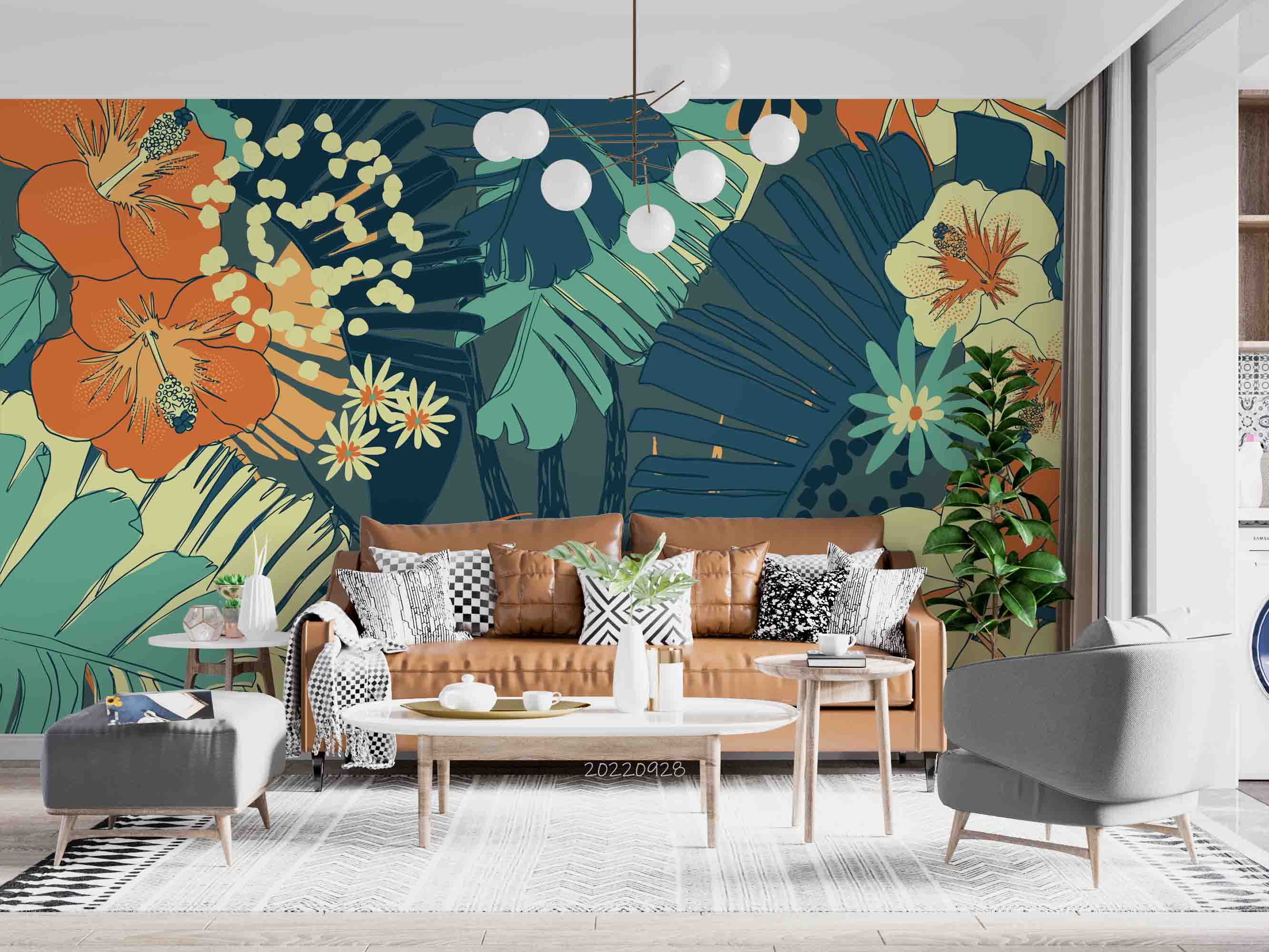3D Hand Drawn Colorful Tropical Plant Leaf Floral Wall Mural Wallpaper GD 3378- Jess Art Decoration
