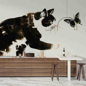 3D Black Animal Cat Butterfly Painting Wallpaper Wall Mural Wall Decor Wall Art Wall Sticker Remoable Wallpaper LQH 9