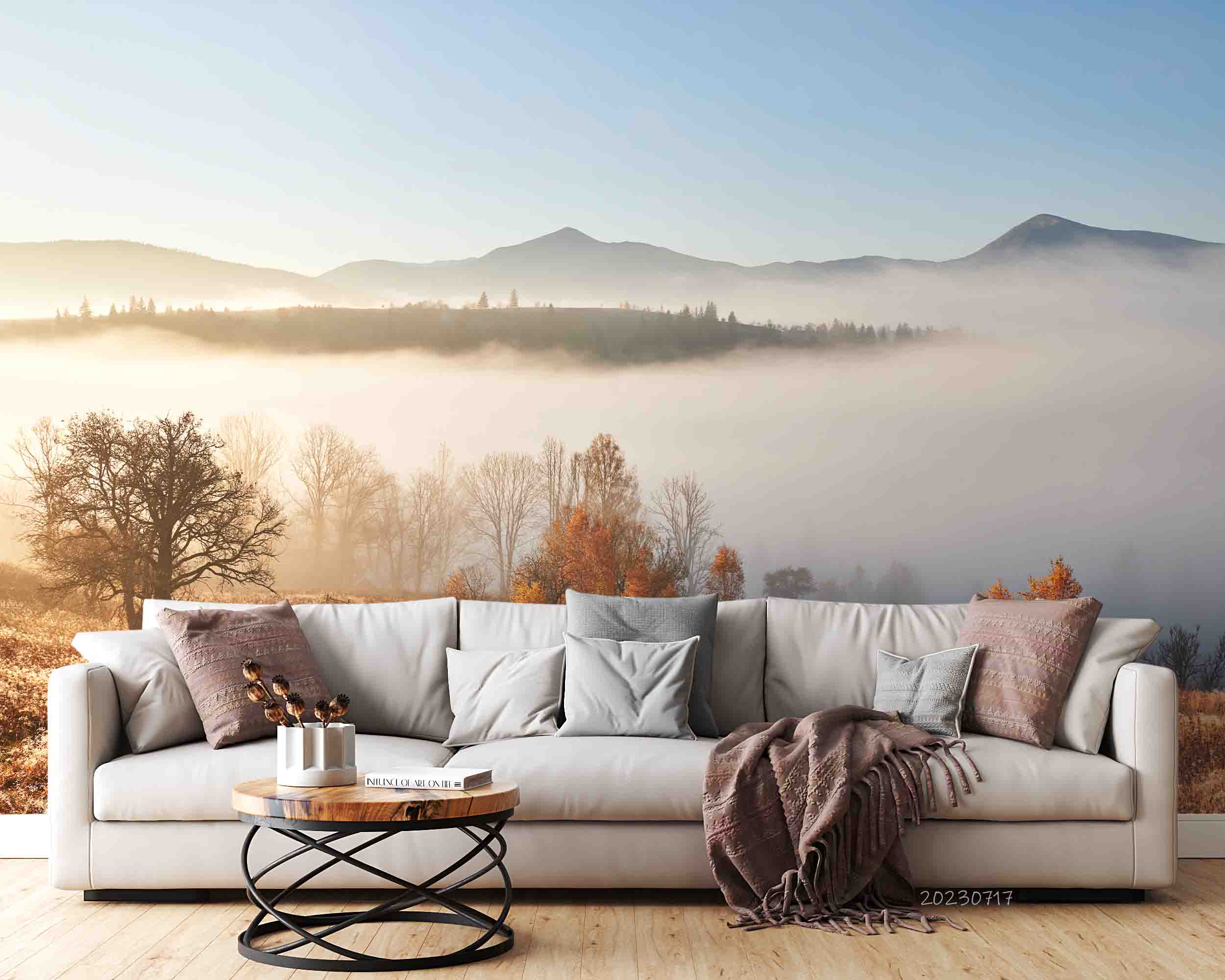 3D Mountains Fog Autumn Landscape Wall Mural Wallpaper JN 370
