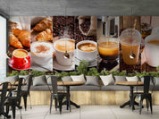 3D Coffee Cup Beans Croissant Wall Mural Wallpaper GD 5540- Jess Art Decoration