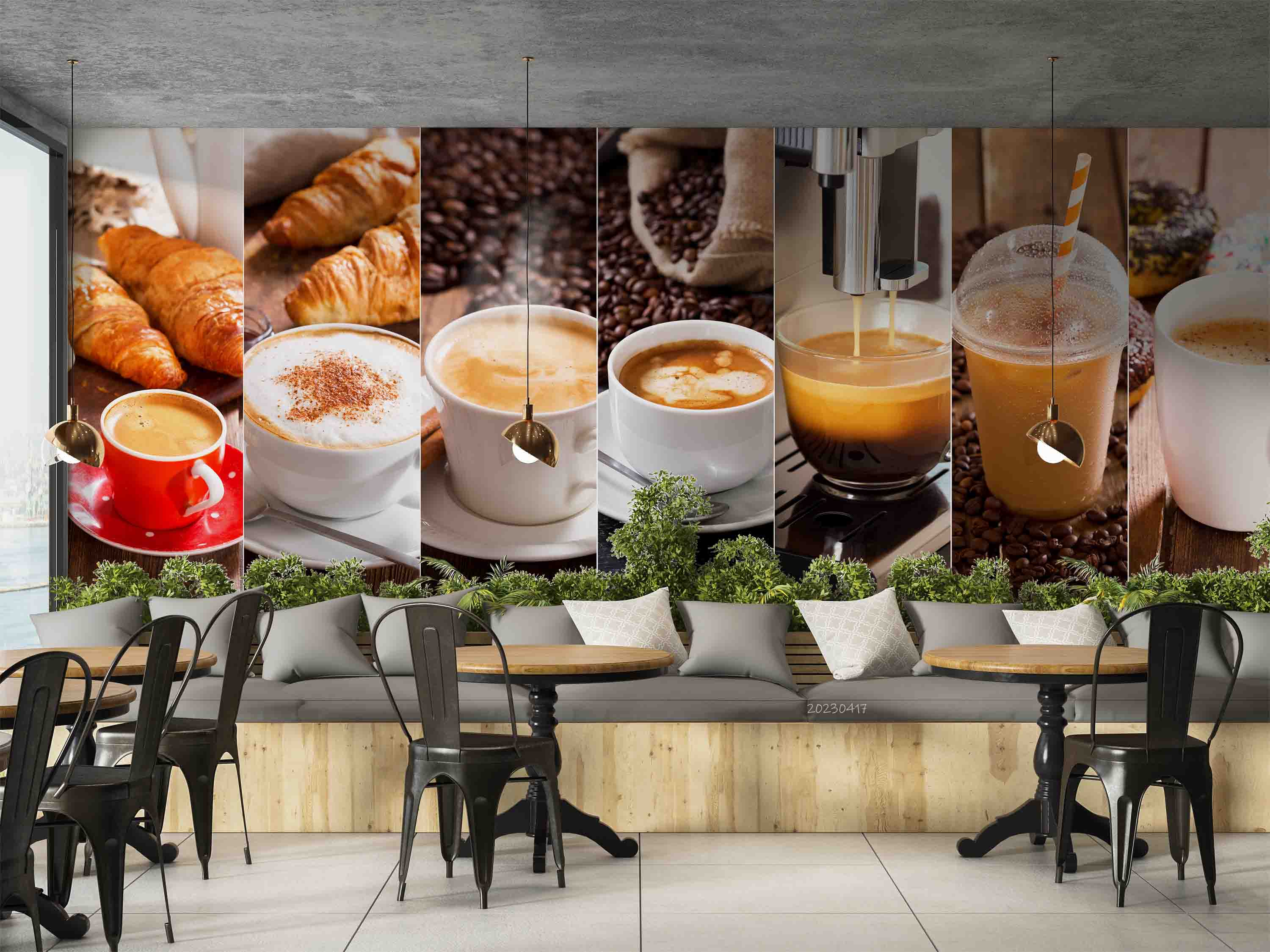 3D Coffee Cup Beans Croissant Wall Mural Wallpaper GD 5540- Jess Art Decoration