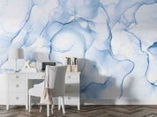 3D Blue Watercolor Marble soft blue marble texture wall mural wallpaper for bedroom - view 4