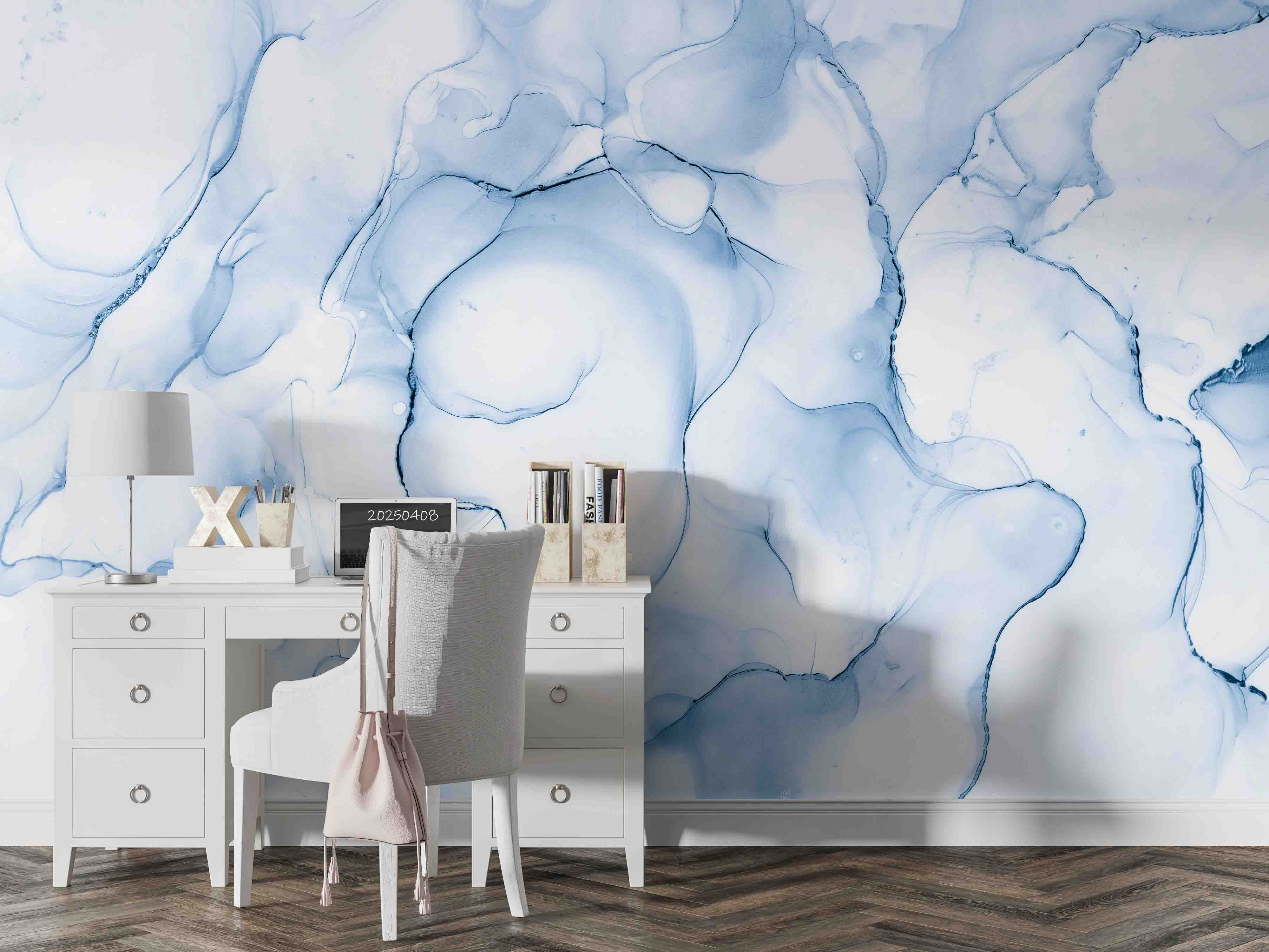3D Blue Watercolor Marble soft blue marble texture wall mural wallpaper for bedroom - view 4