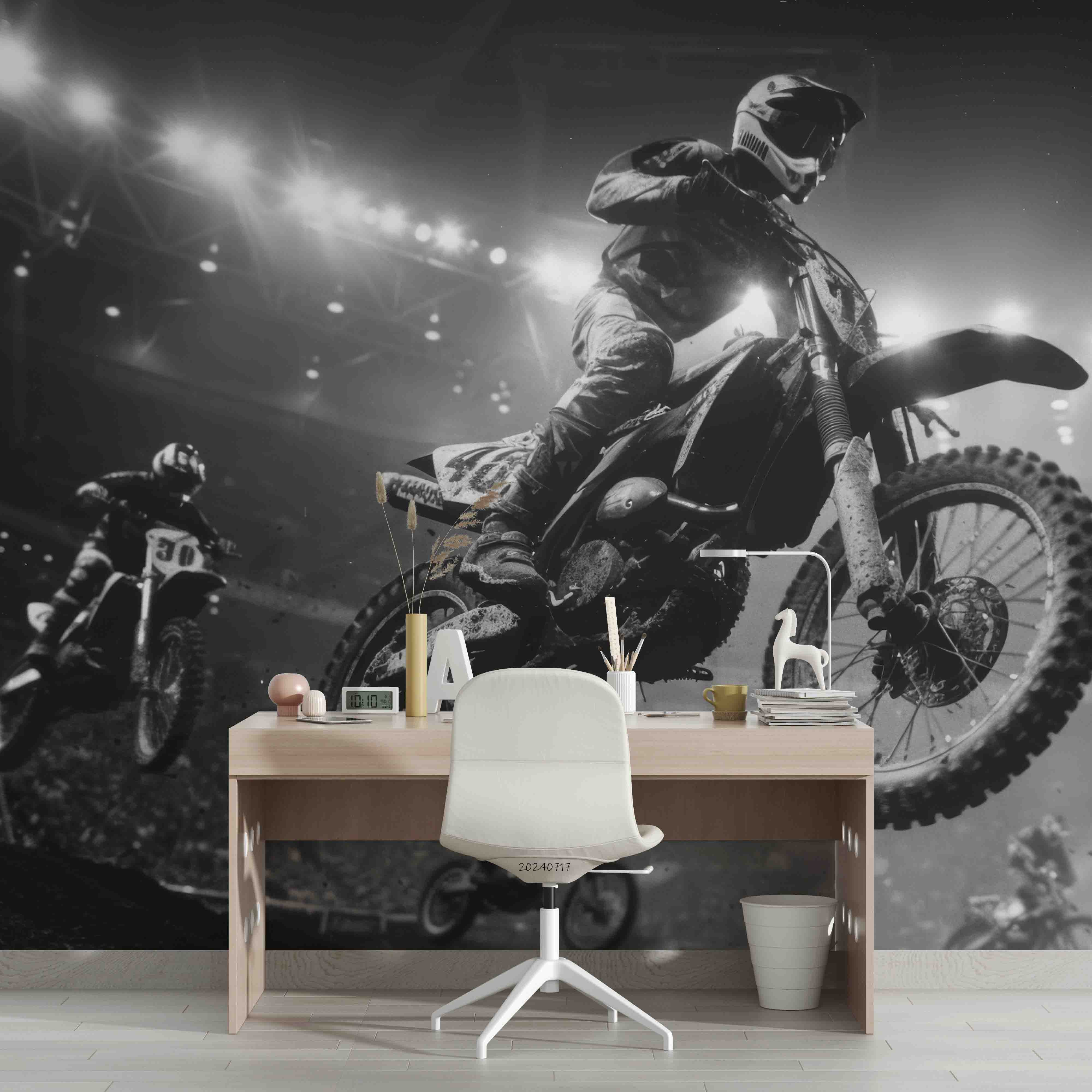 3D Person Sunlight Motorbike Gray Wall Mural Wallpaper YXL 97