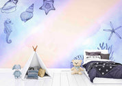 3D Animal Conch Coral Sea Horse Starfish Sea Wall Mural Wallpaper YXL 07