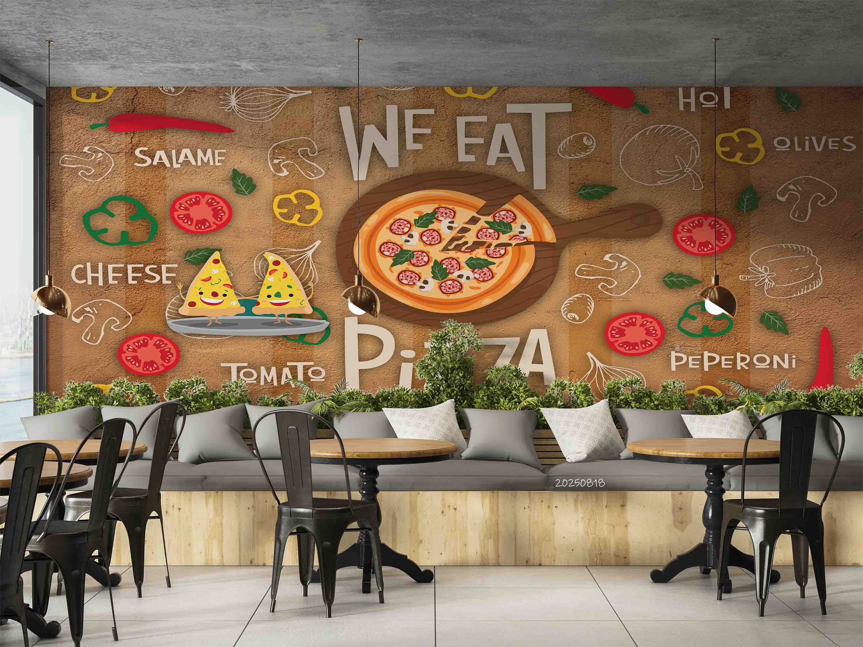 3D Restaurant Snack Bar Diner Fast Food Pizza Wall Mural Wallpaper 17
