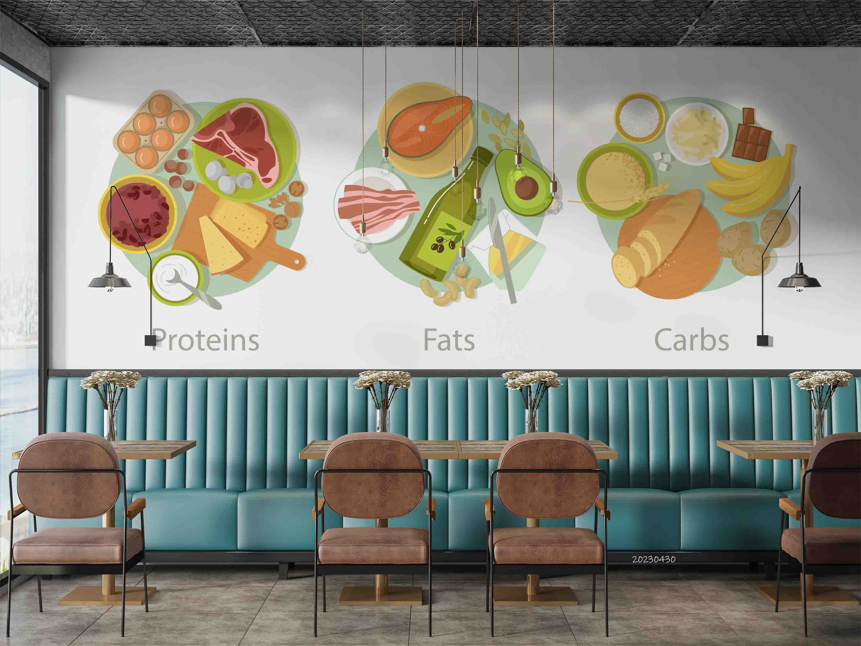 3D Cartoon Carbohydrate Fiber Cereal Grain Bread Energy Meat Eggs Diet Concept Wall Mural Wallpaper GD 5285- Jess Art Decoration