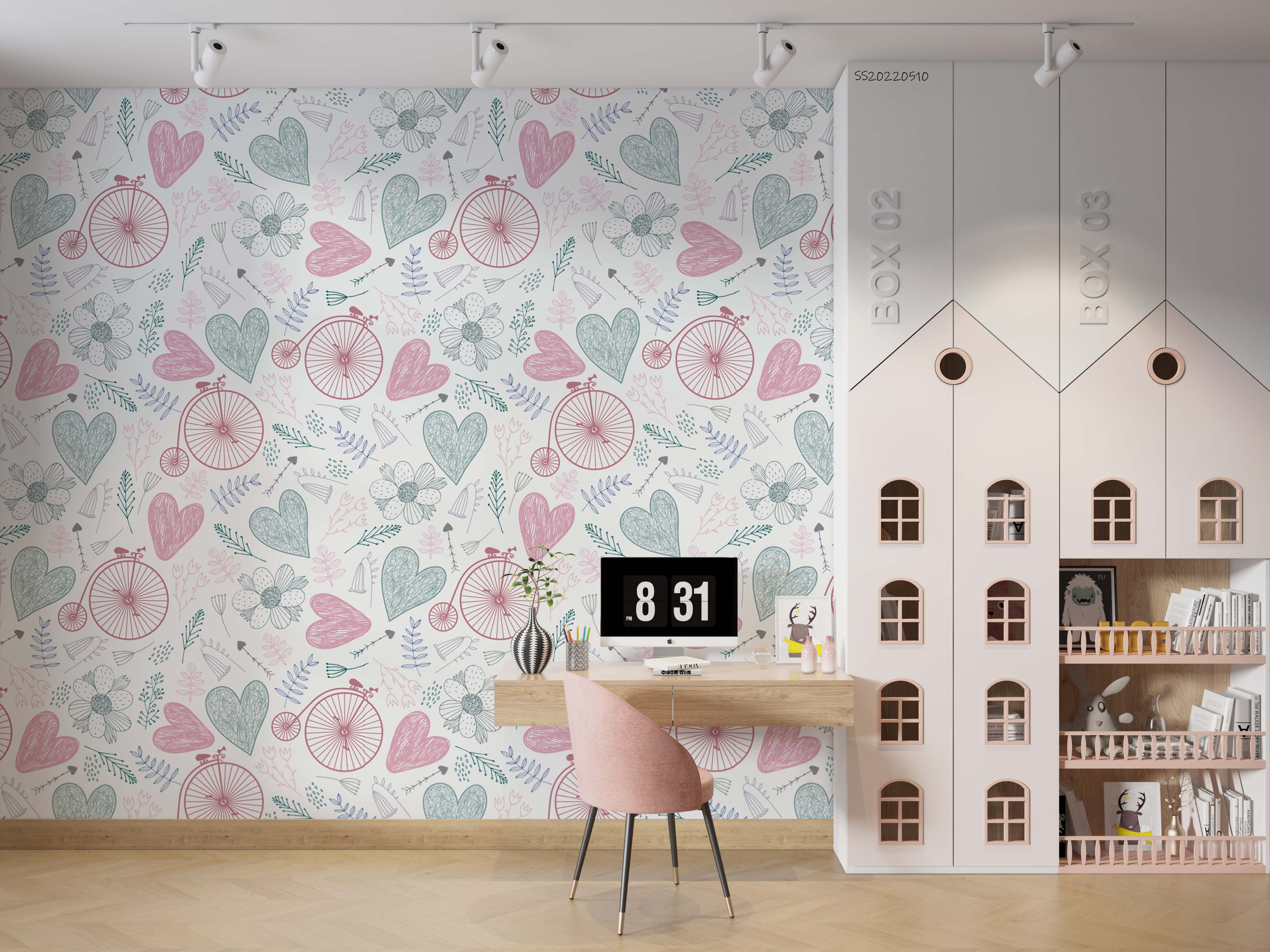 3D Heart Floral Vintage Bicycle Wall Mural Wallpaper GD 4035- Jess Art Decoration