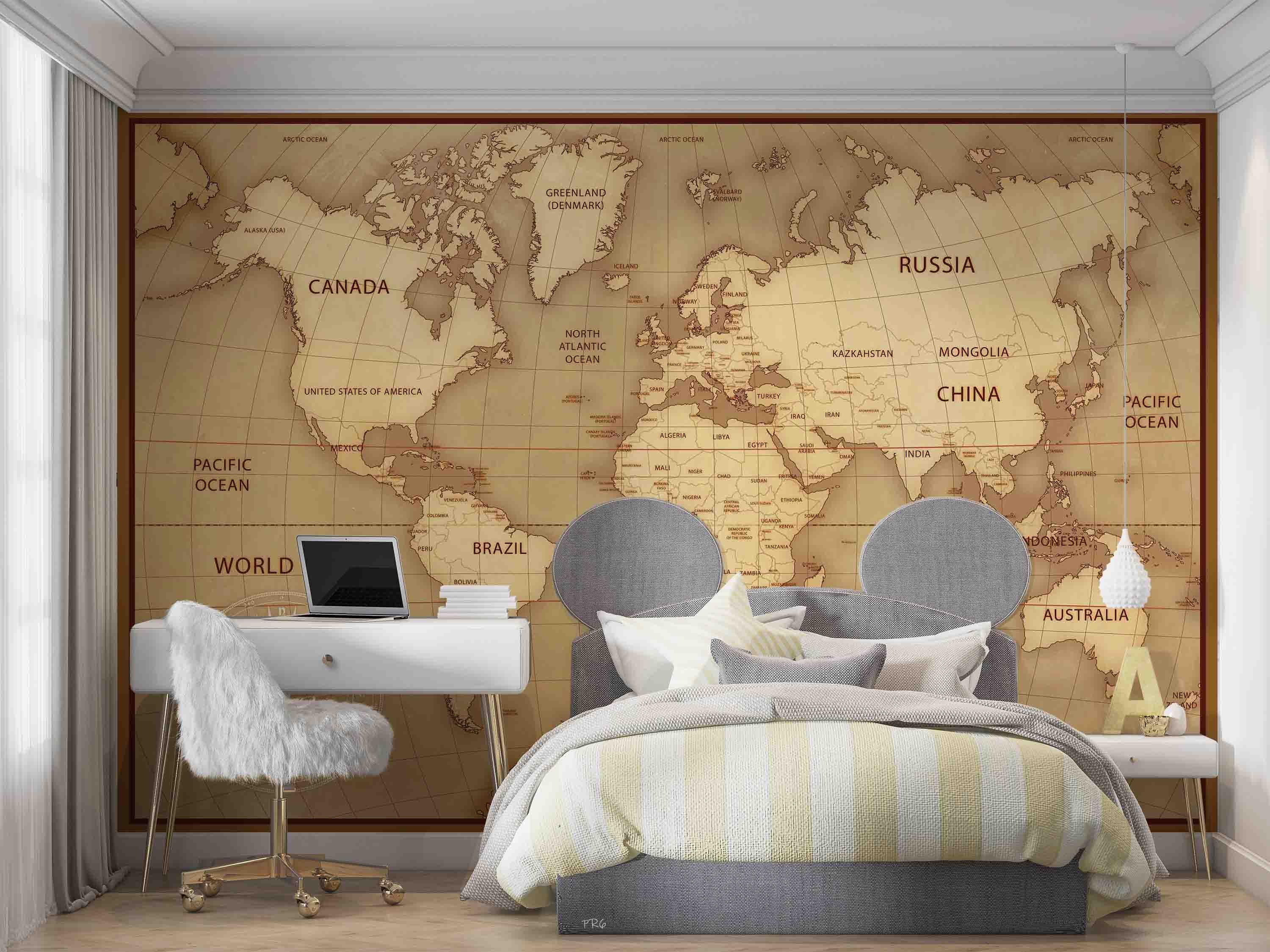3D World Map Golden Line Toponym Wall Mural Wallpaper YXL 13- Jess Art Decoration