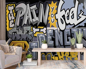 Graffiti Letter Black Wallpaper typography graffiti wall mural for teen room or studio - view 4