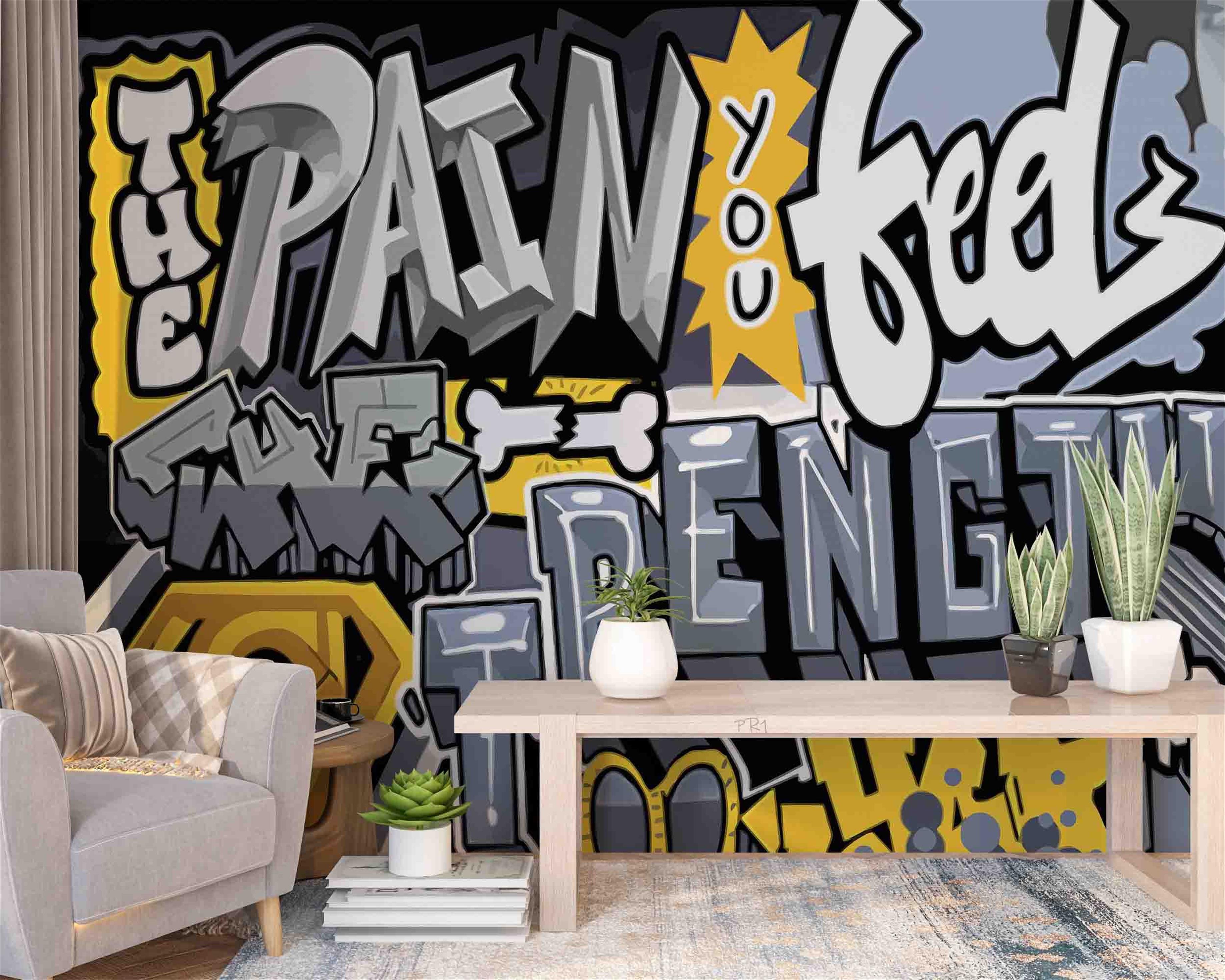 Graffiti Letter Black Wallpaper typography graffiti wall mural for teen room or studio - view 4