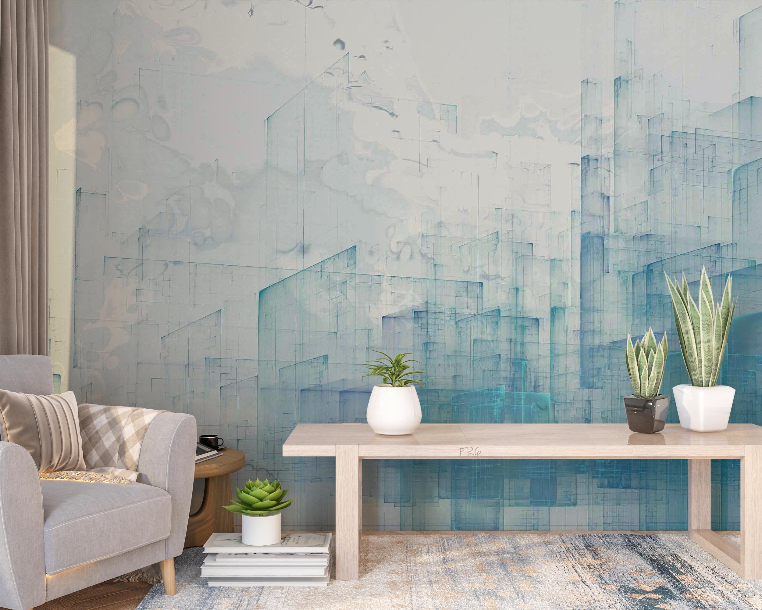 3D Abstract Line  Rectangle Blue White Wall Mural Wallpaper YXL 25- Jess Art Decoration