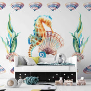 3D Animal Sea Horse Conch Coral Wall Mural Wallpaper YXL 48