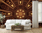 3D Futuristic Sci-Fi Tunnel Corridor Brown Gold Light Wall Mural Wallpaper GD 3170- Jess Art Decoration