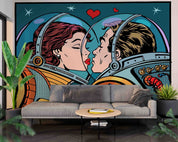 3D Astronaut Couple Kiss romantic astronaut pop art scene wall mural wallpaper for bedroom - view 4