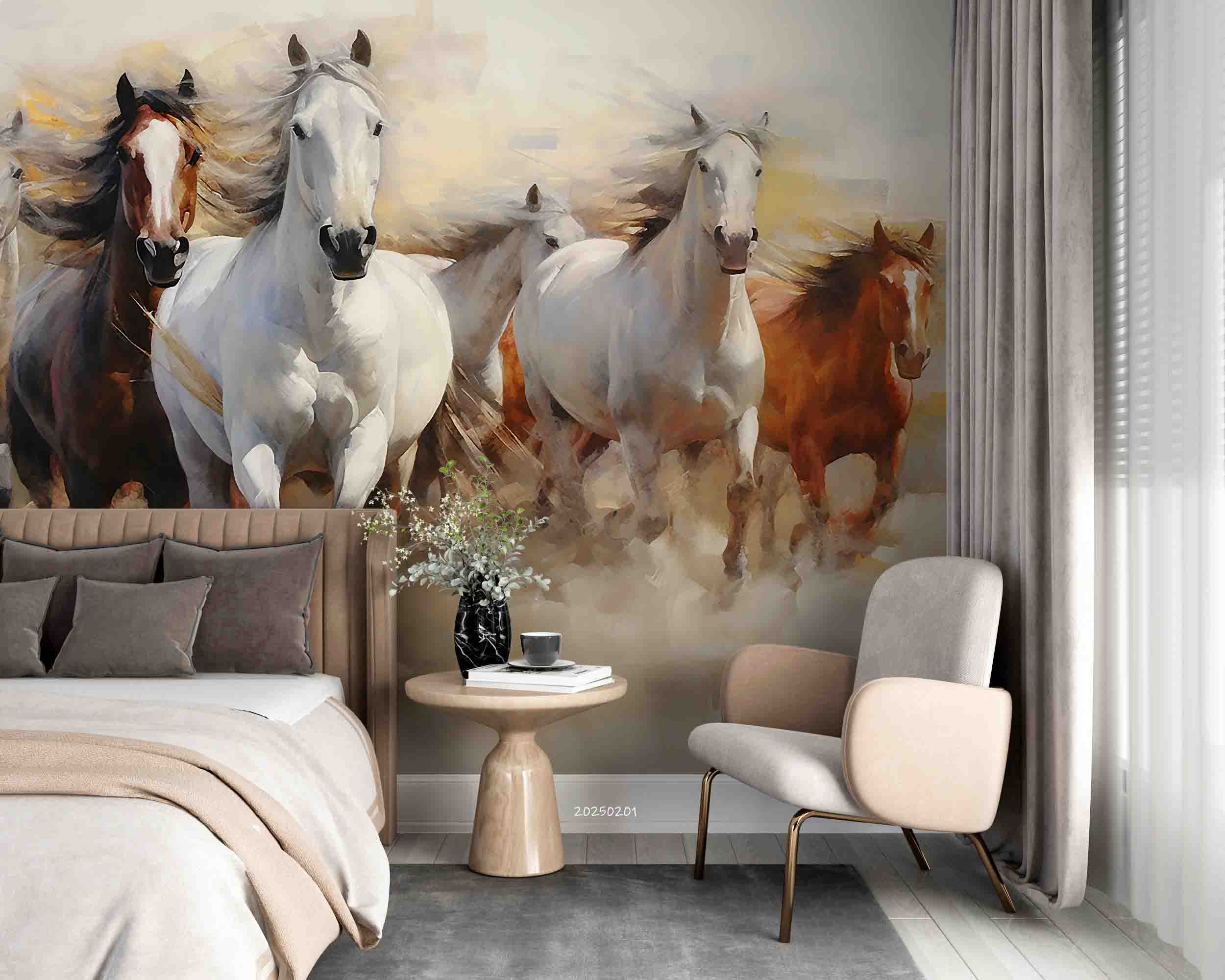 3D White Horse Running Oil Painting Wallpaper Wall Mural Wall Decor Wall Art Wall Sticker Remoable Wallpaper LQH 24