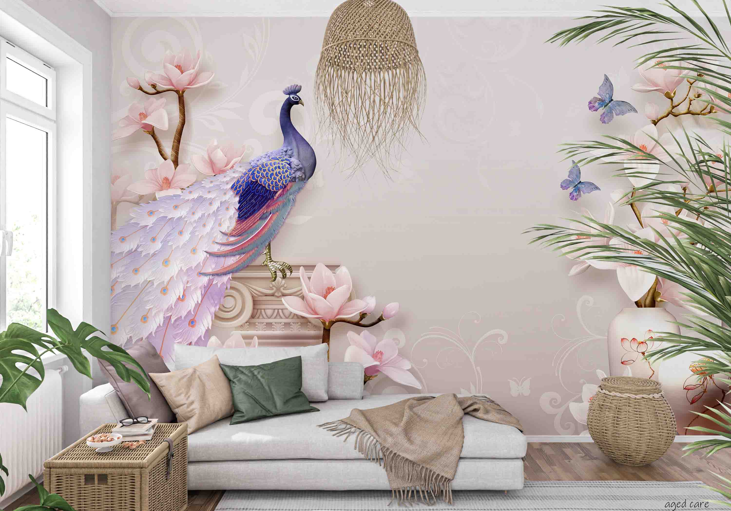 3D Aged Care Retirement Home Gerocomium Rest Home Peacock Floral Wall Mural Wallpaper 36