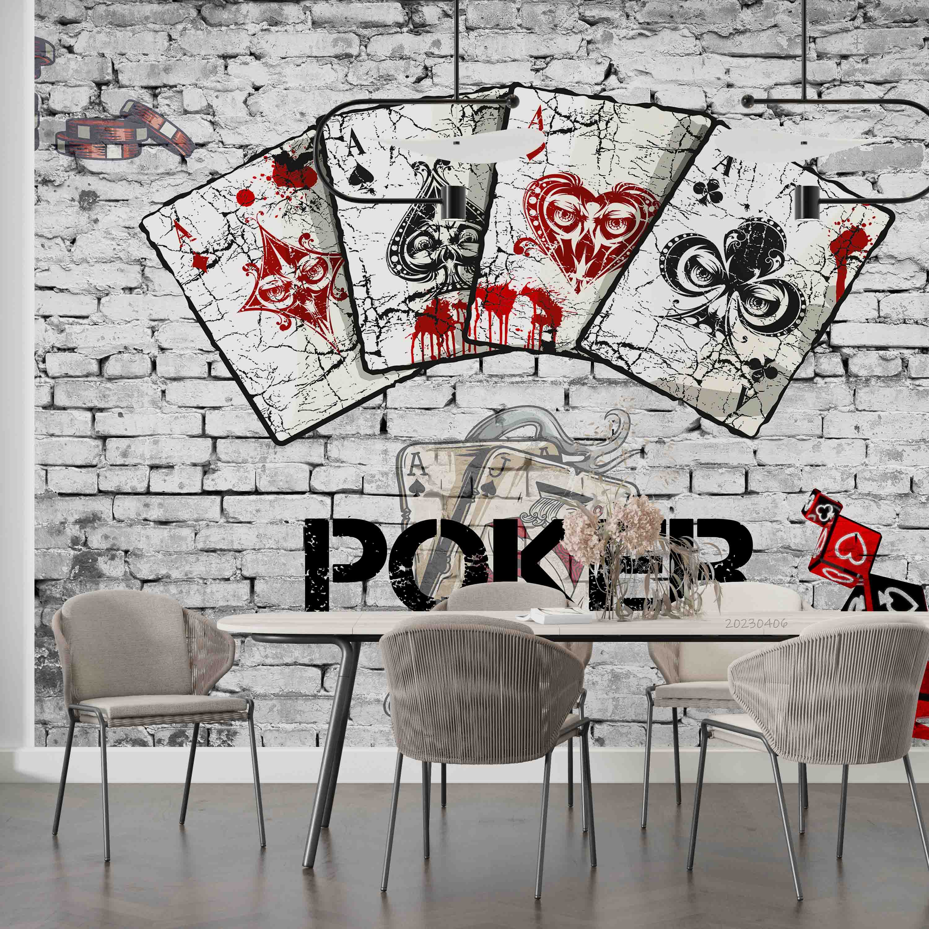 Graffiti Poker Brick Wall Background Wallpaper urban graffiti wall mural for teen room, studio or feature wall