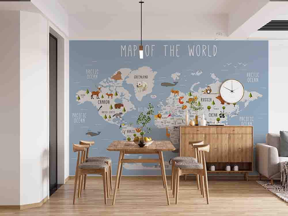 3D World Map Penuins Gray Letter Wall Mural Wallpaper YXL 2645