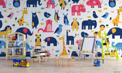 3D Childcare Nursery School Cartoon Animals Kids Pattern Wall Mural Wallpaper JN