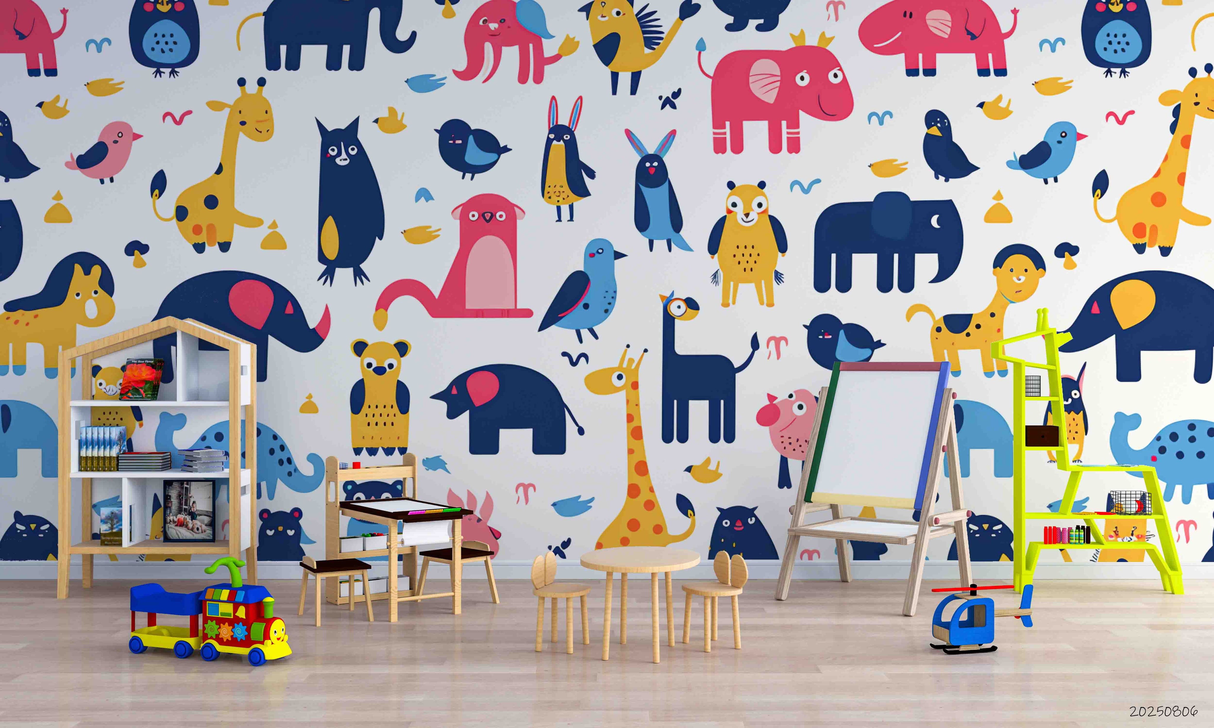 3D Childcare Nursery School Cartoon Animals Kids Pattern Wall Mural Wallpaper JN